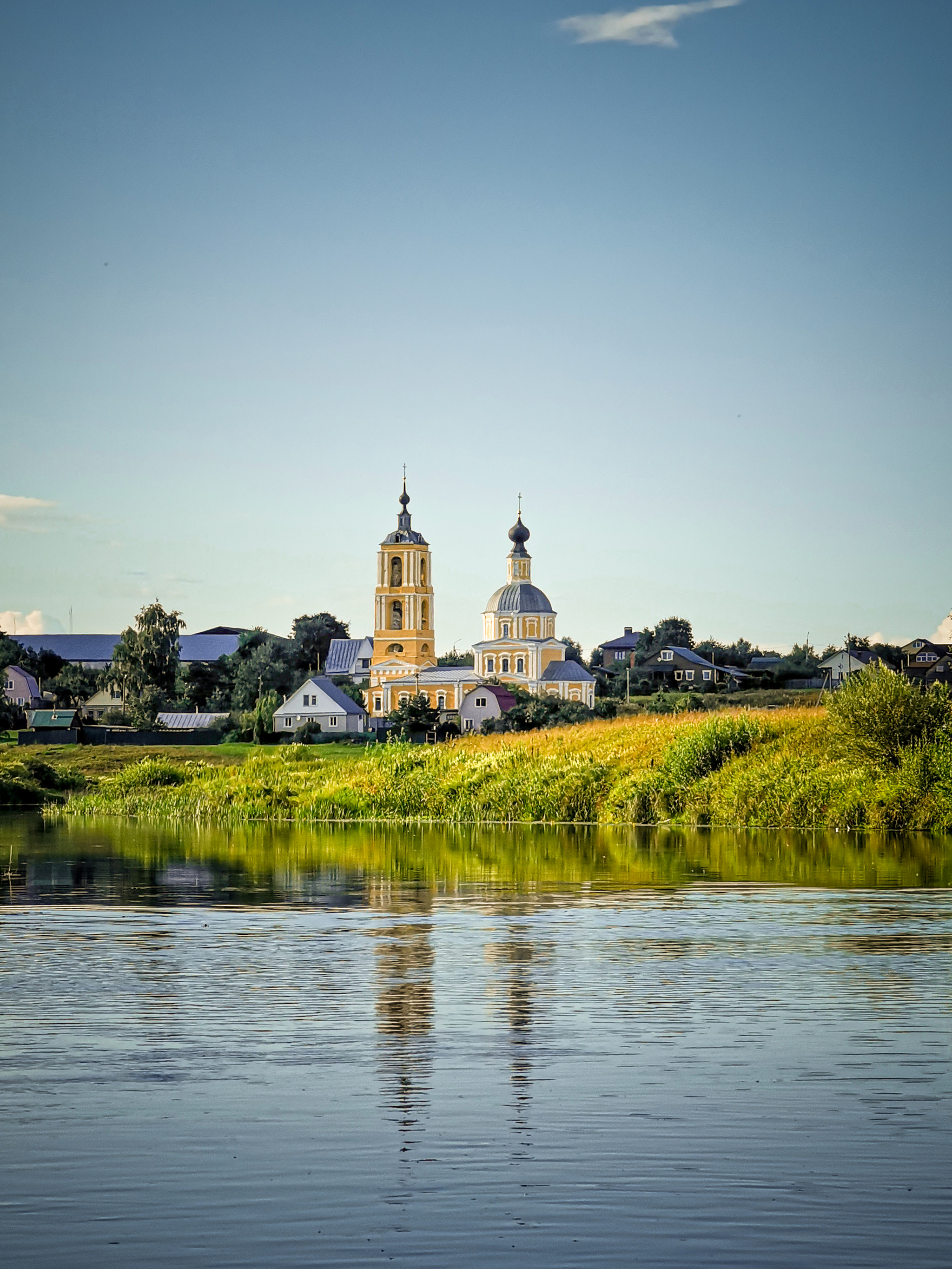 На реке - Моё, Фотография, Мобильная фотография, Пейзаж, Река Нерль, Река, Село