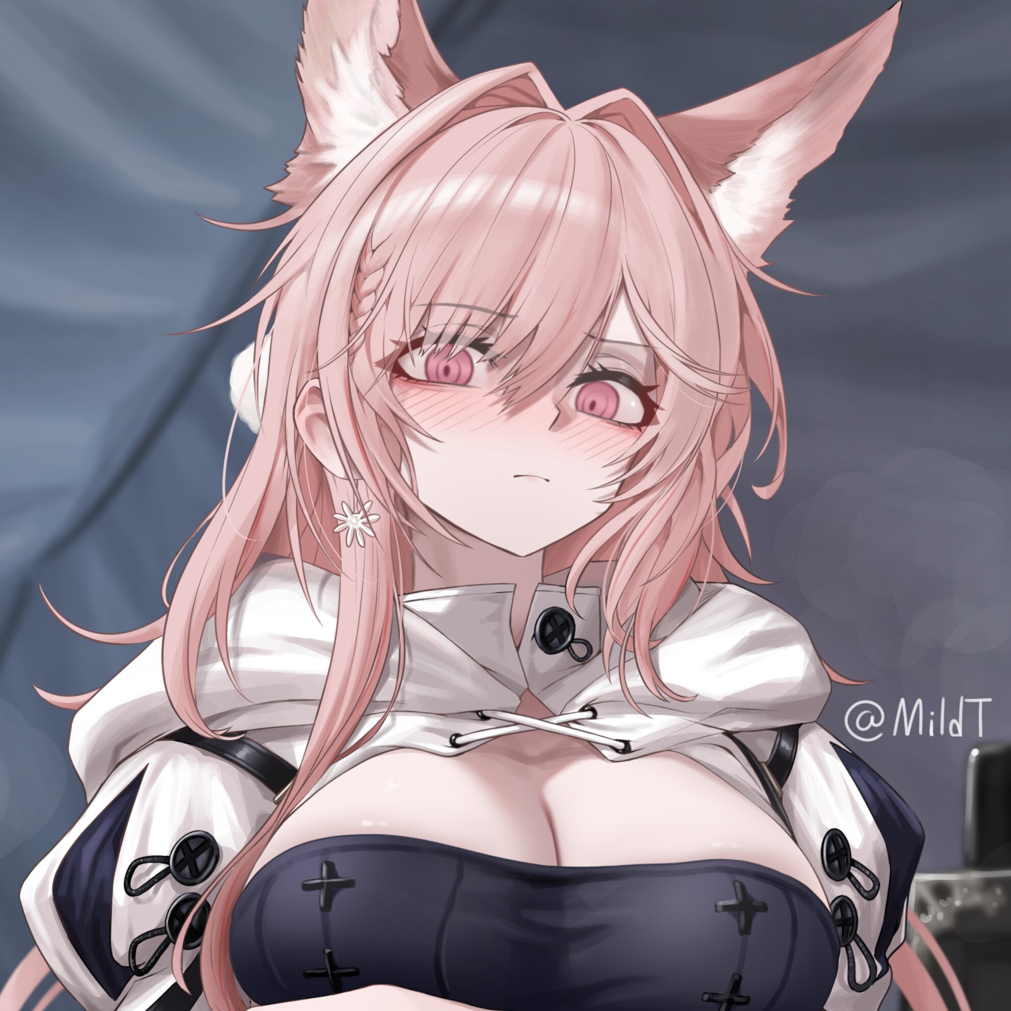 Pozёmka - Anime art, Anime, Arknights, Pozёmka, Animal ears, Tail, Mildt, Longpost