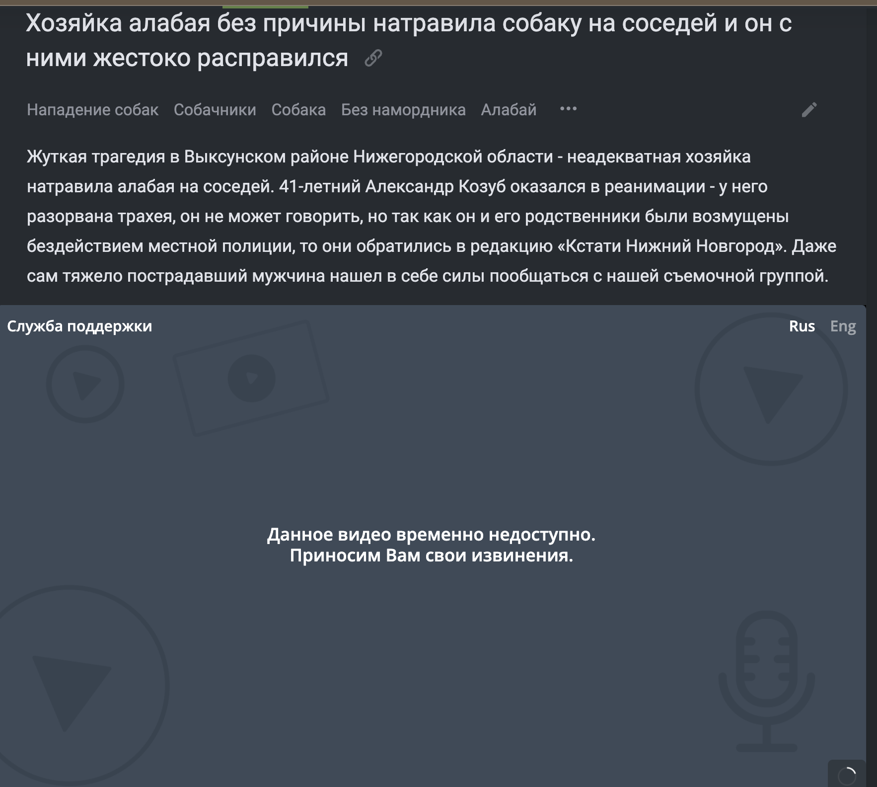 Reply to the post “Alabai’s owner set her dog on her neighbors for no reason and he brutally dealt with them” - My, Negative, Incident, Video, Youtube, Rutube, Roskomnadzor, A shame, Youtube slowdown, Reply to post