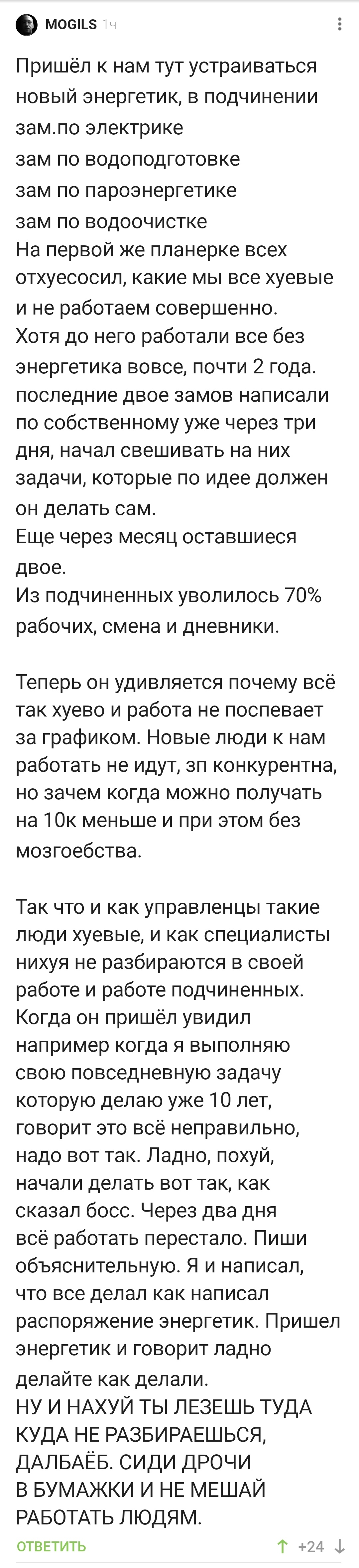 Когда новый начальник решил всех вздрючить - Начальство, Комментарии на Пикабу, Длиннопост, Мат, Скриншот