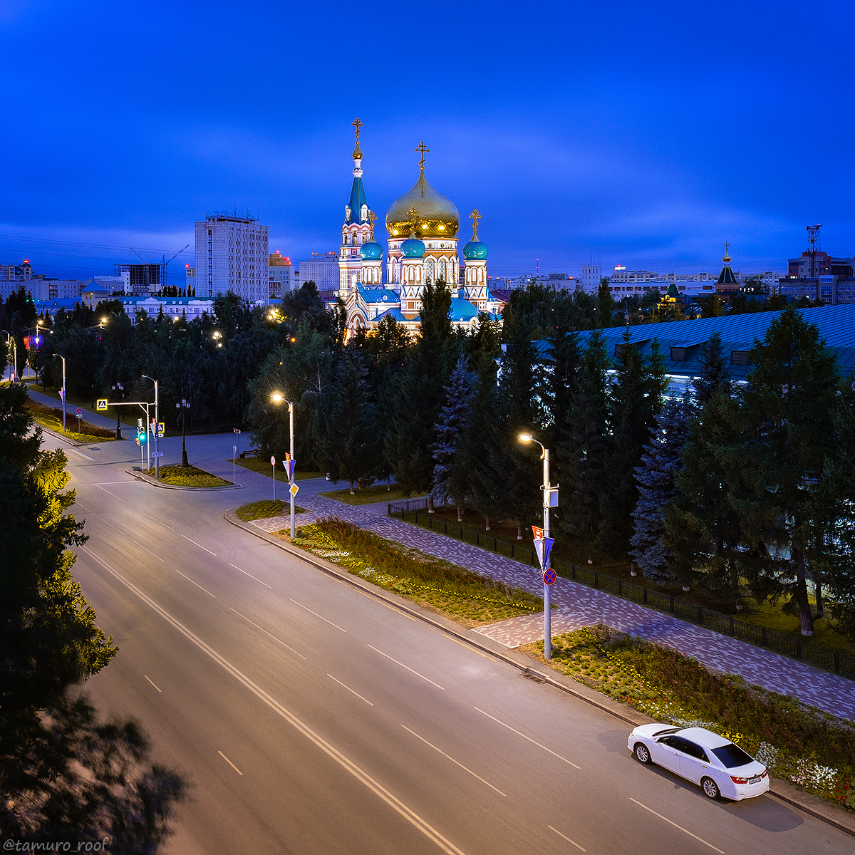 Улица Ленина и Собор в Омске - Моё, Фотография, Россия, Пейзаж, Архитектура, Вечер, Омск, Храм, Город