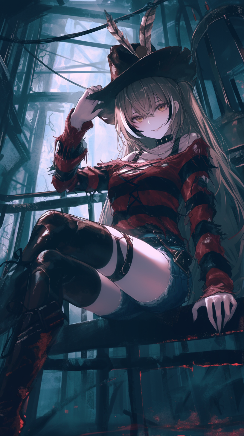 Mumei from Nightmares - My, Images, Neural network art, Hololive, Nanashi Mumei, Freddy Krueger, Virtual youtuber, Anime art, Longpost