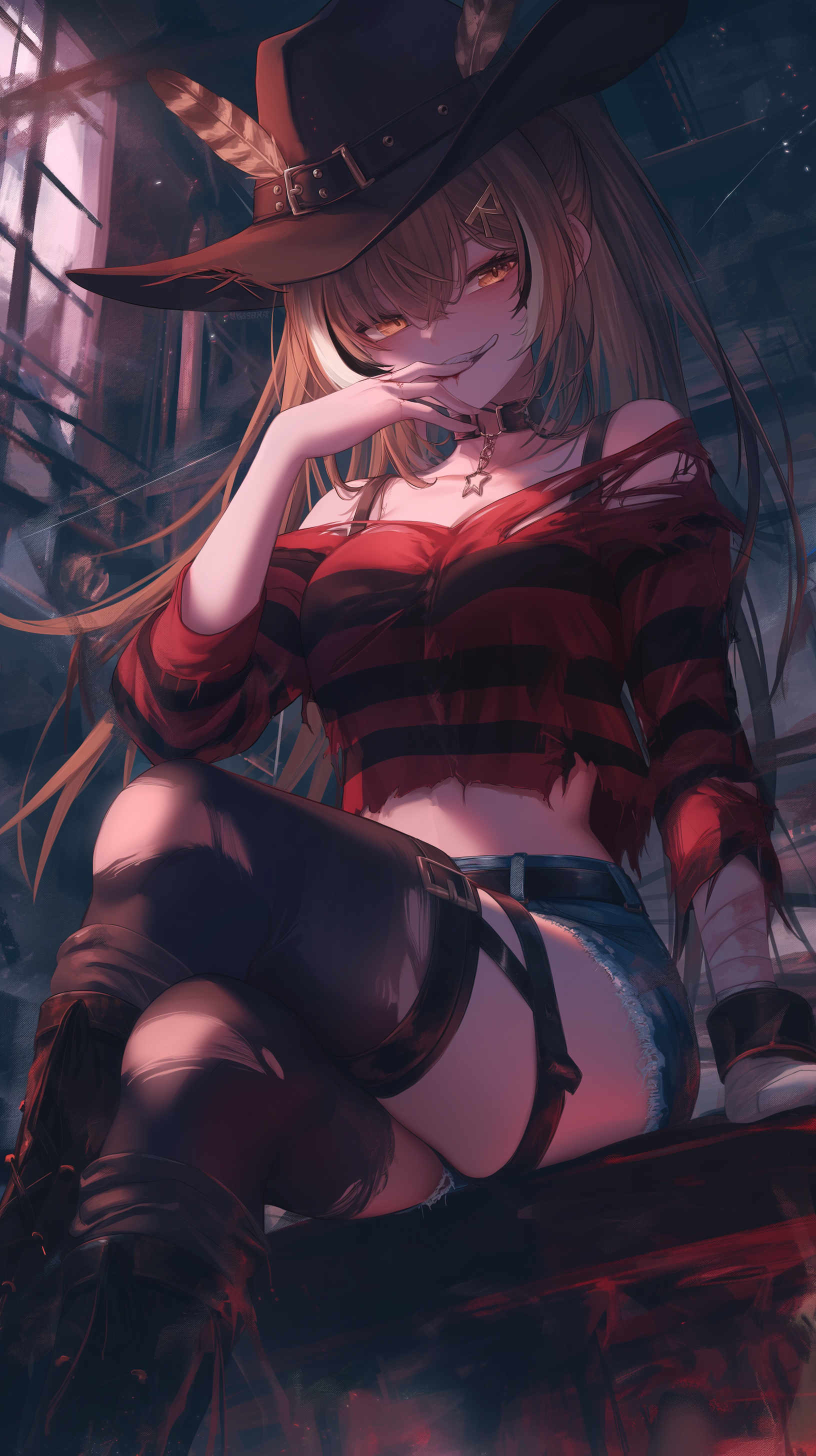 Mumei from Nightmares - My, Images, Neural network art, Hololive, Nanashi Mumei, Freddy Krueger, Virtual youtuber, Anime art, Longpost