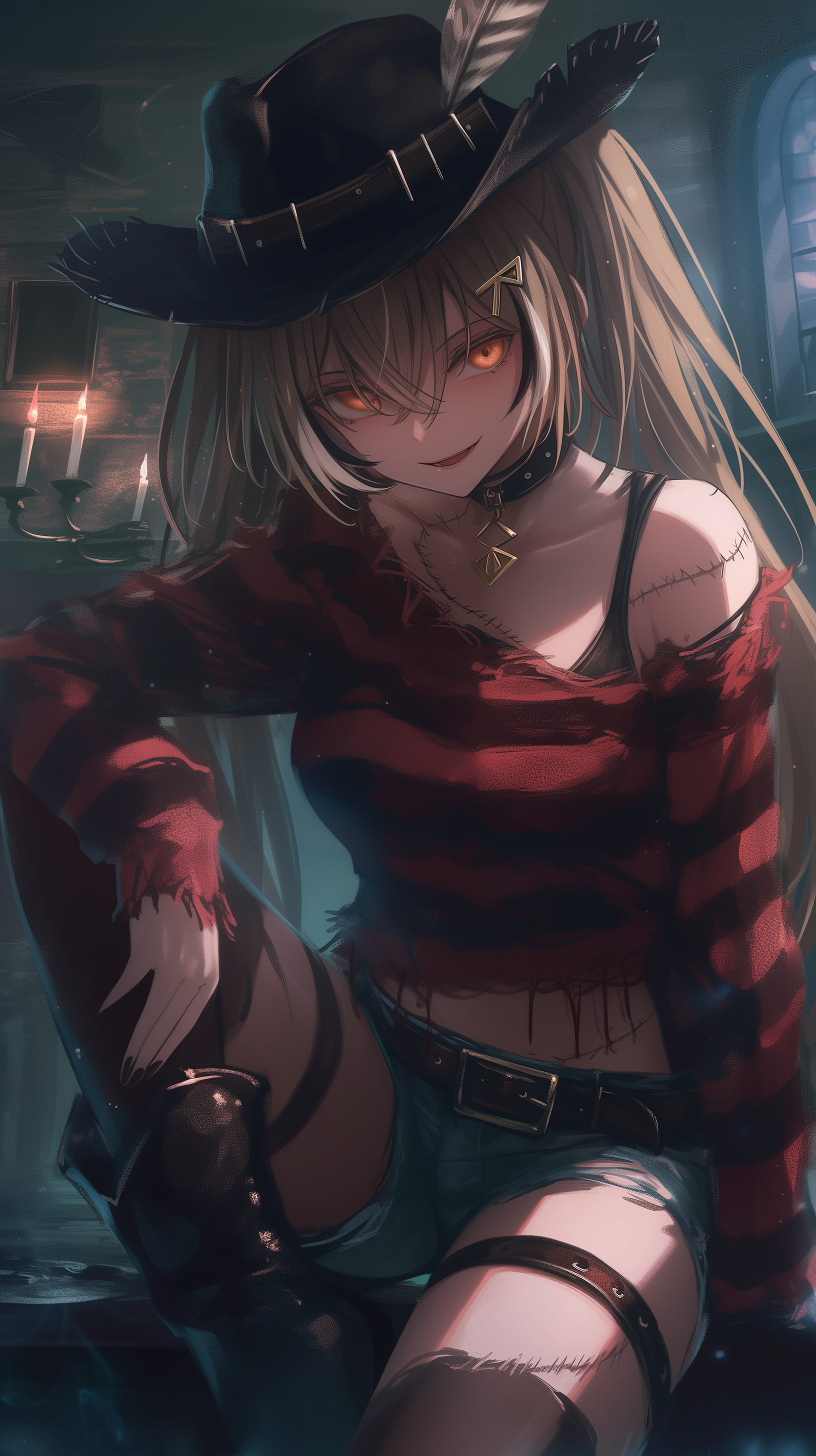 Mumei from Nightmares - My, Images, Neural network art, Hololive, Nanashi Mumei, Freddy Krueger, Virtual youtuber, Anime art, Longpost