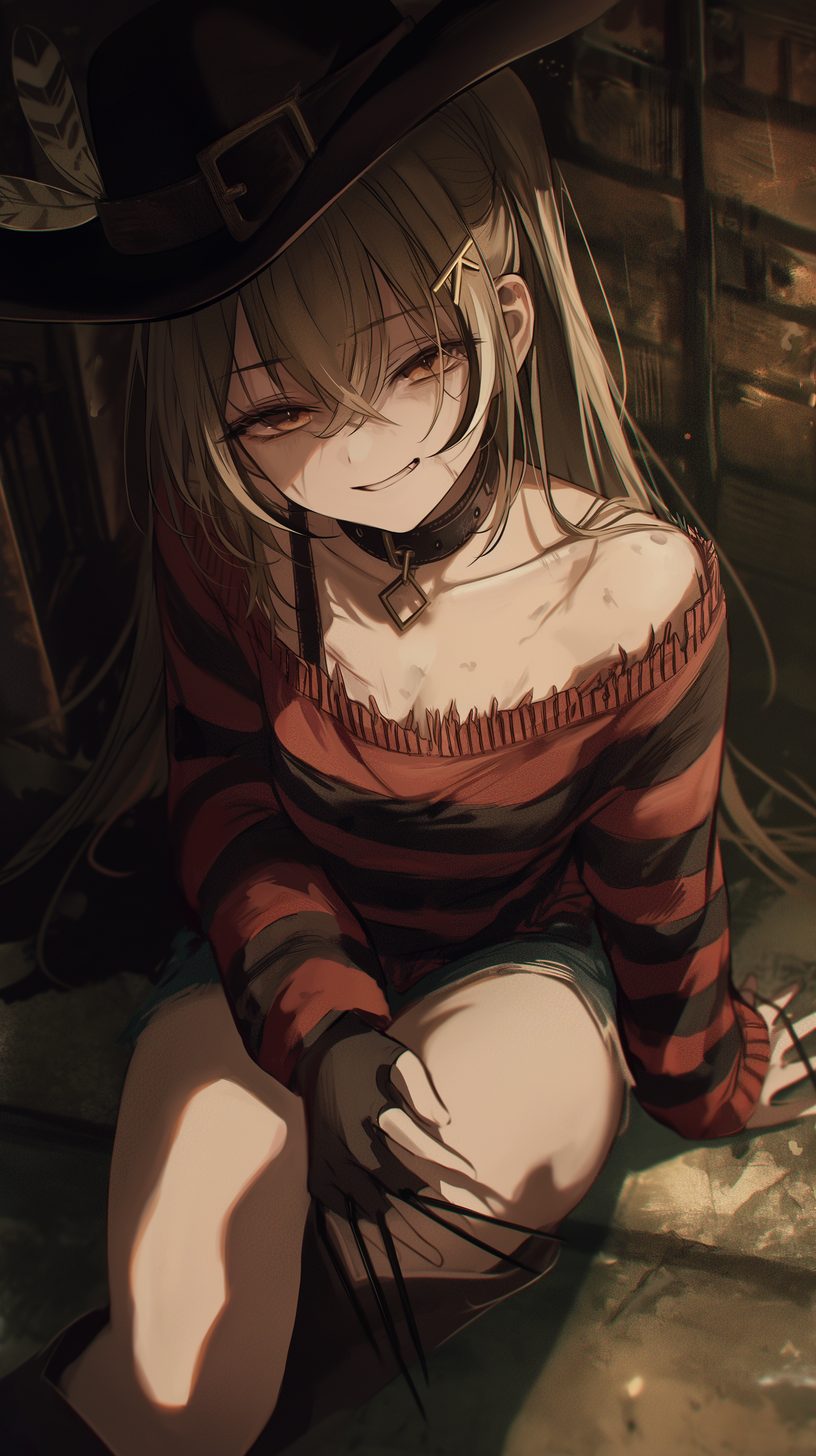 Mumei from Nightmares - My, Images, Neural network art, Hololive, Nanashi Mumei, Freddy Krueger, Virtual youtuber, Anime art, Longpost