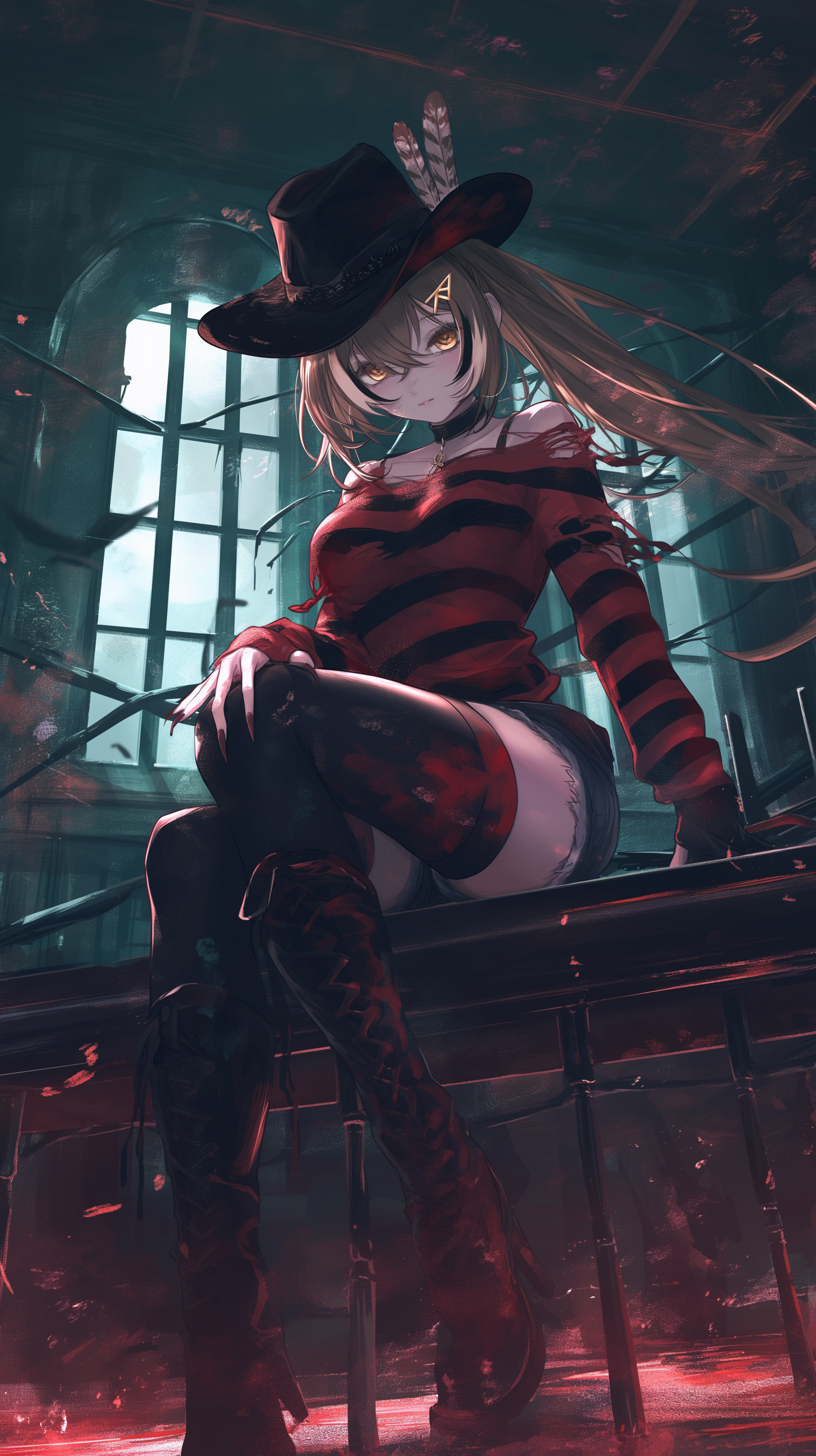 Mumei from Nightmares - My, Images, Neural network art, Hololive, Nanashi Mumei, Freddy Krueger, Virtual youtuber, Anime art, Longpost