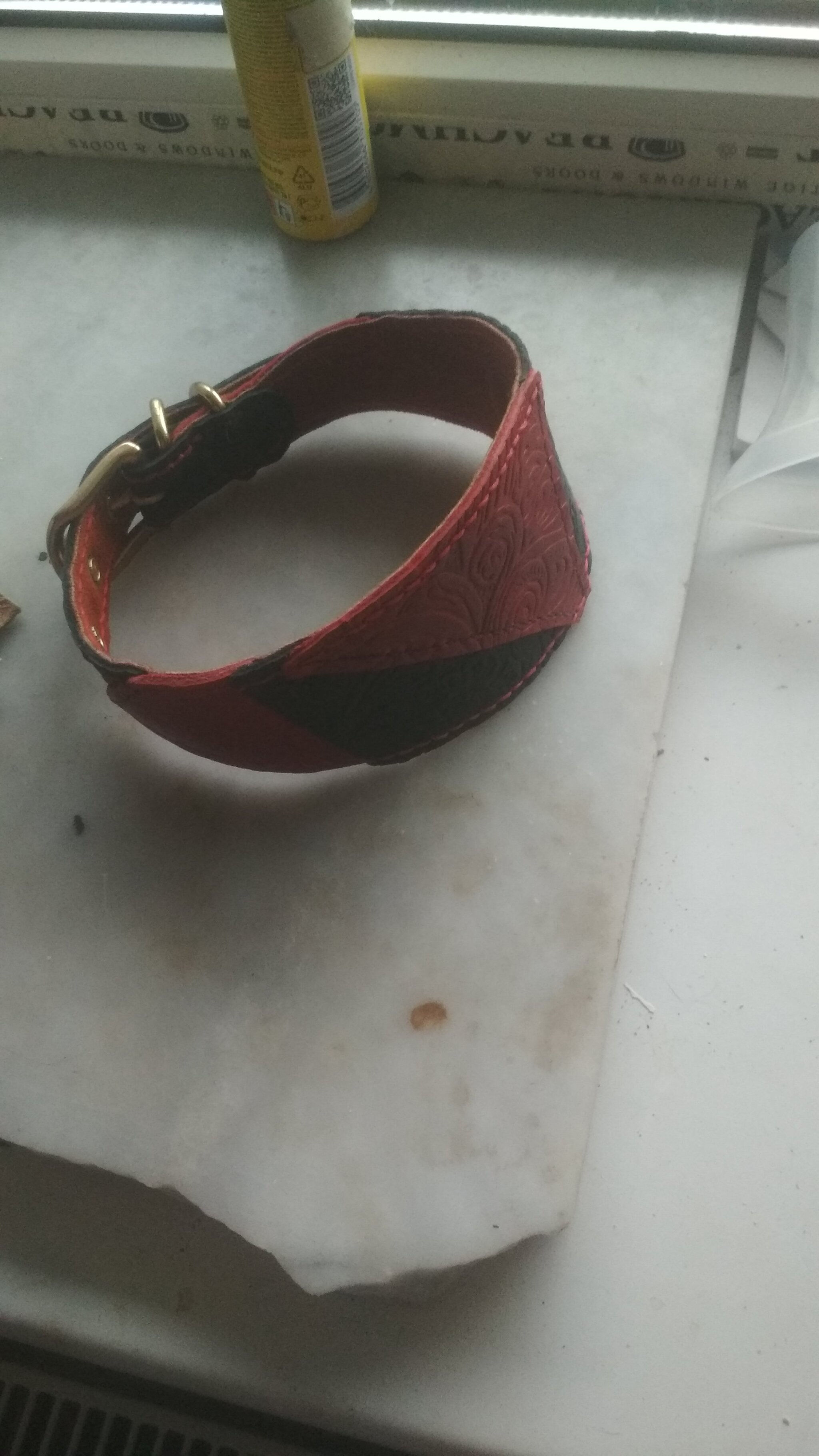 Collar for a female dog (prevented Peekab from writing a post with a provocative title that included the word B*tch)! - My, Leather, Leather products, Natural leather, Handmade, Needlework, Needlework with process, Longpost