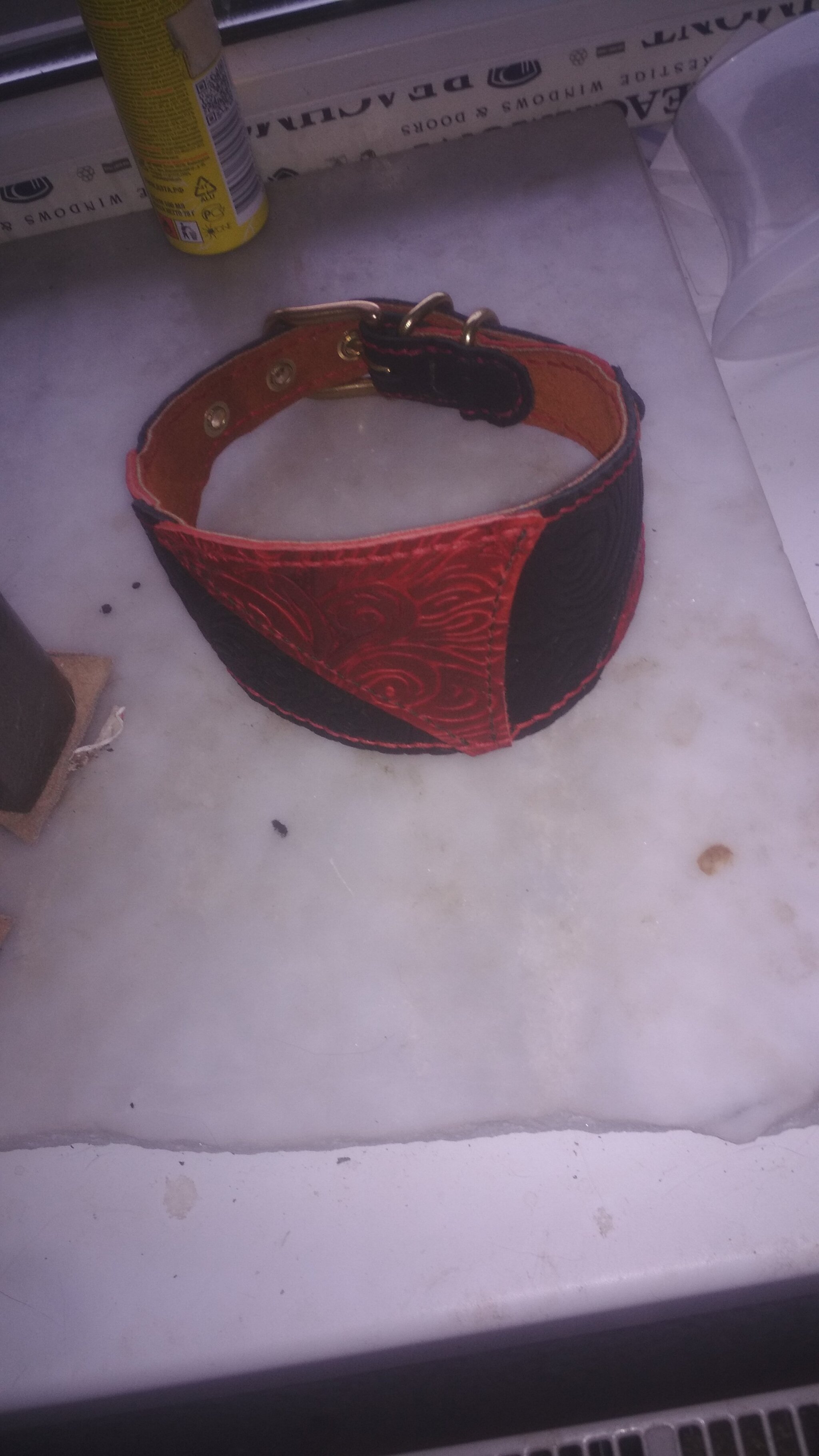 Collar for a female dog (prevented Peekab from writing a post with a provocative title that included the word B*tch)! - My, Leather, Leather products, Natural leather, Handmade, Needlework, Needlework with process, Longpost