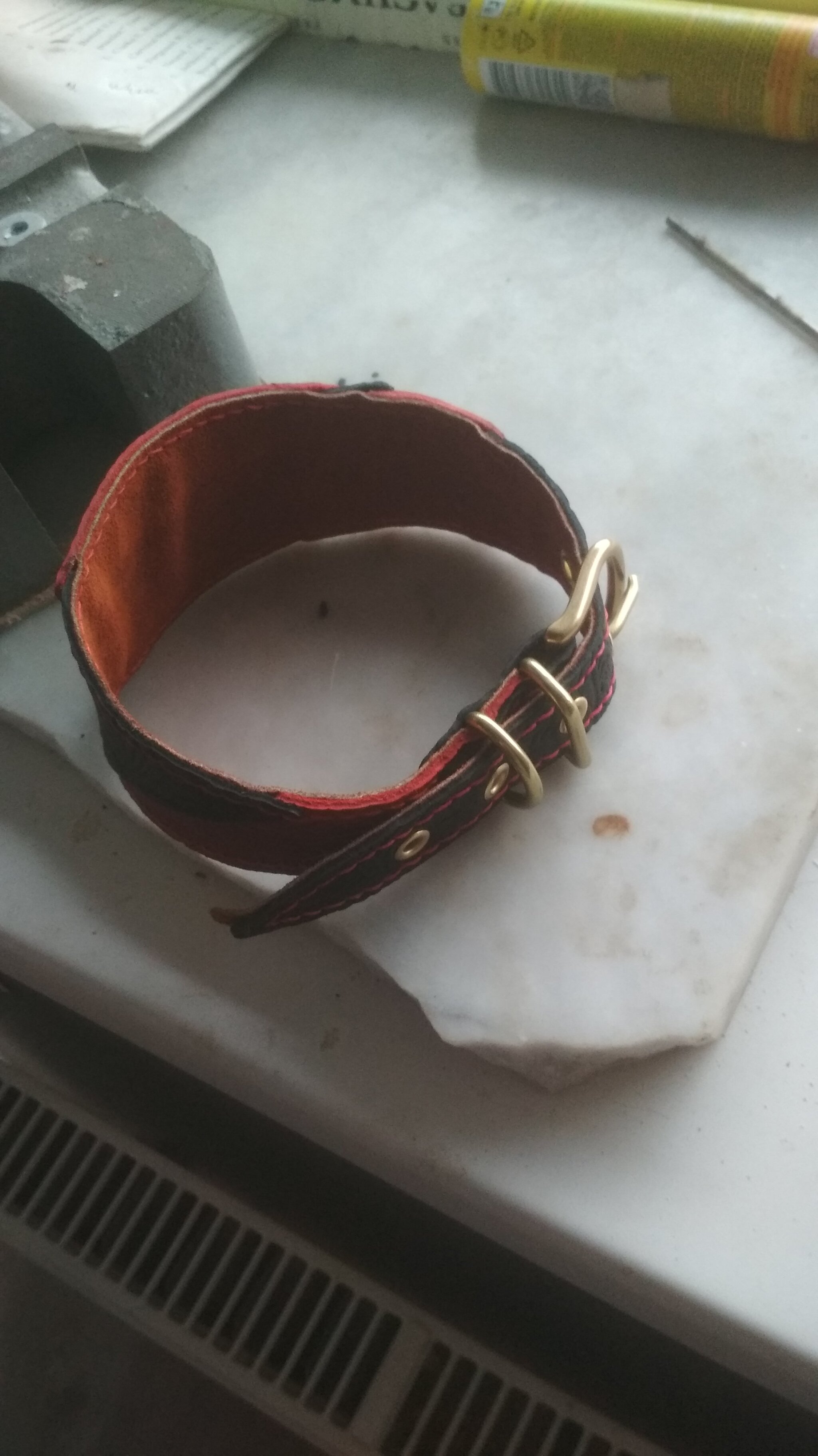 Collar for a female dog (prevented Peekab from writing a post with a provocative title that included the word B*tch)! - My, Leather, Leather products, Natural leather, Handmade, Needlework, Needlework with process, Longpost