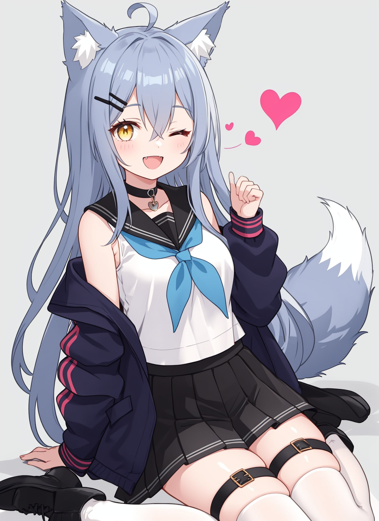 Tail - Anime, Anime art, Tail, Animal ears, Choker, Neural network art