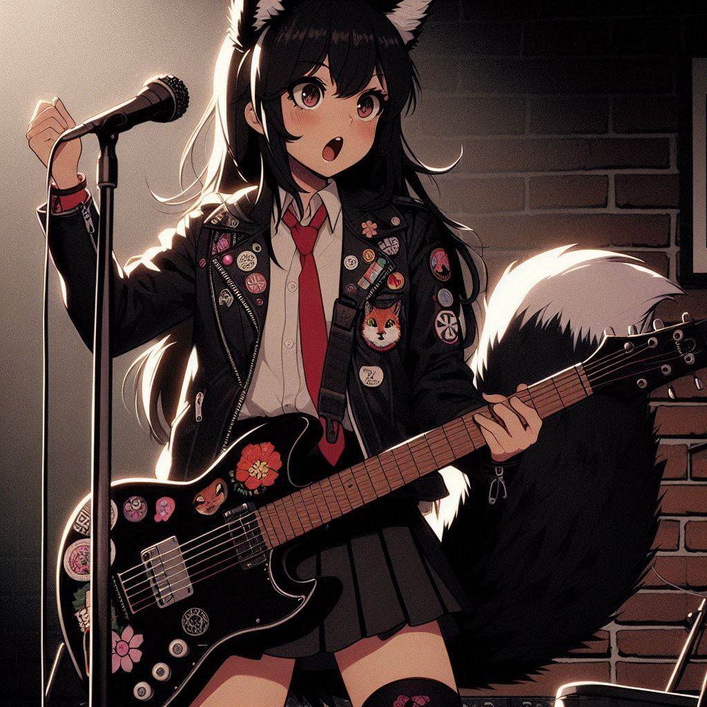 Rox Fox and new music - My, Neural network art, Art, Anime art, Girls, Нейронные сети, Anime, Original character, Kitsune, Neko, Animal ears, Tail, Metal, Rock, Thrash metal, Ginger & White, Longpost