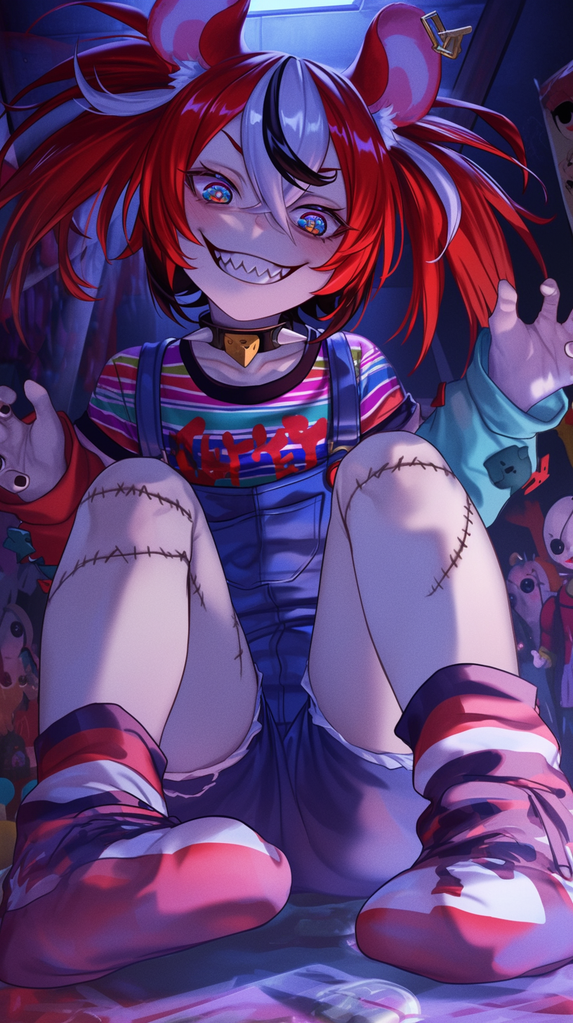 Little doll Baelz part 2 - My, Anime art, Hololive, Hakos Baelz, Chucky doll, Bride of Chucky, Neural network art, Horror, Longpost, Virtual youtuber