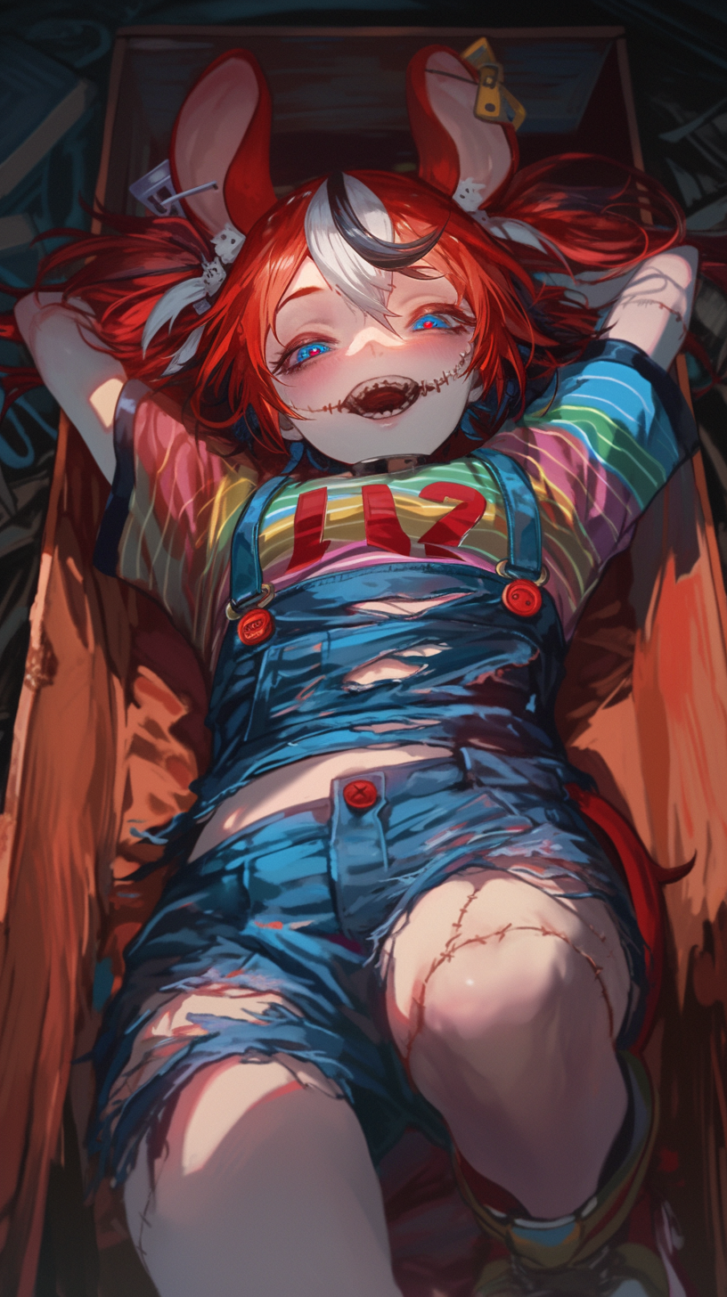 Little doll Baelz part 2 - My, Anime art, Hololive, Hakos Baelz, Chucky doll, Bride of Chucky, Neural network art, Horror, Longpost, Virtual youtuber