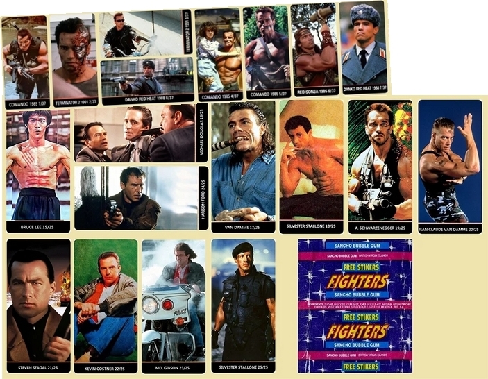 Back to the era of gum stickers. Top cool sets - AliExpress, Products, Chinese goods, Sticker, Gum, 90th, Childhood of the 90s, 2000s, Retro, Earbuds, Nostalgia, Arnold Schwarzenegger, Jean-Claude Van Damme, Steven Seagal, Sylvester Stallone, Terminator, Stickers, Star Wars, Robocop, Mortal kombat, Longpost