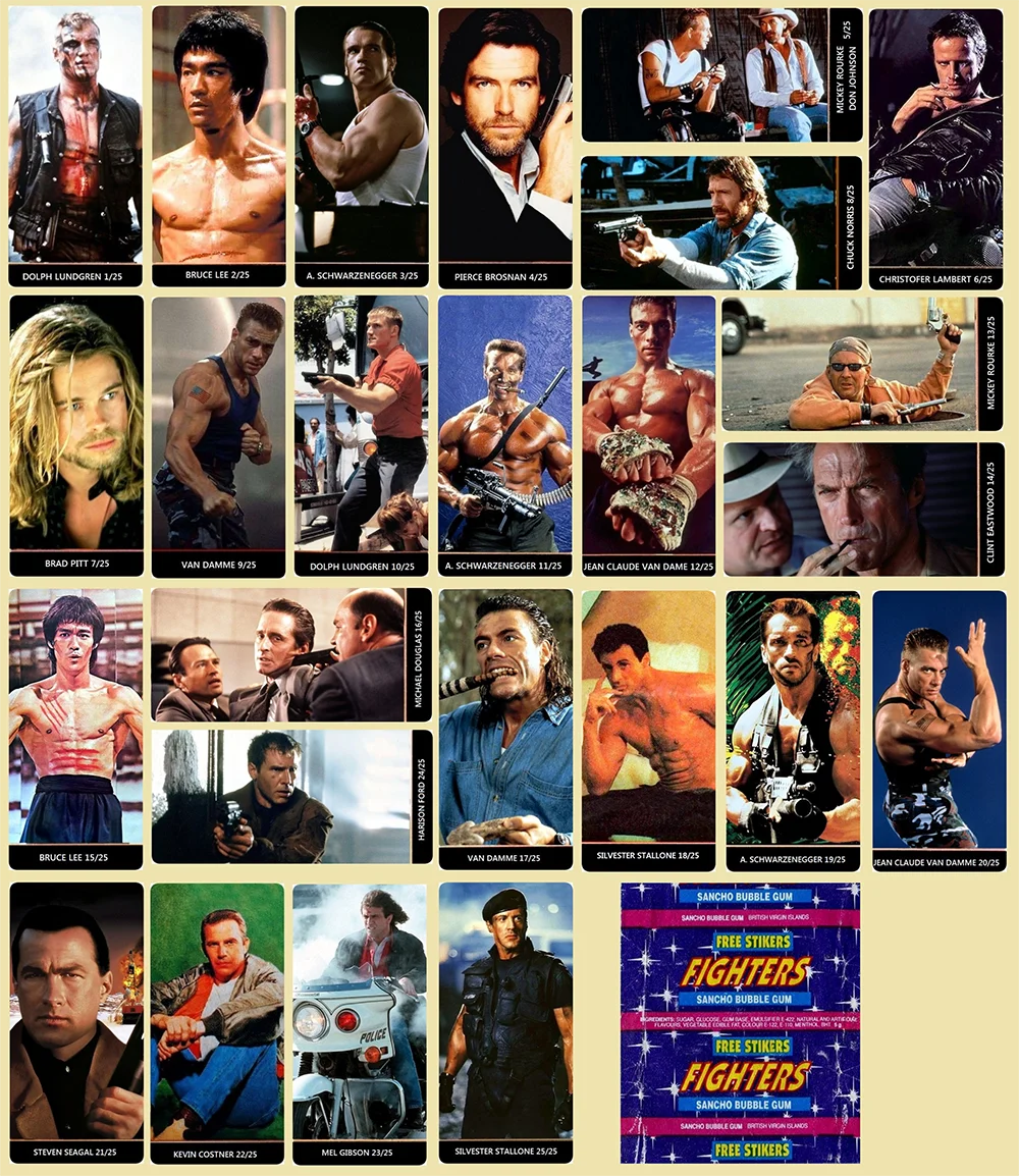 Back to the era of gum stickers. Top cool sets - AliExpress, Products, Chinese goods, Sticker, Gum, 90th, Childhood of the 90s, 2000s, Retro, Earbuds, Nostalgia, Arnold Schwarzenegger, Jean-Claude Van Damme, Steven Seagal, Sylvester Stallone, Terminator, Stickers, Star Wars, Robocop, Mortal kombat, Longpost