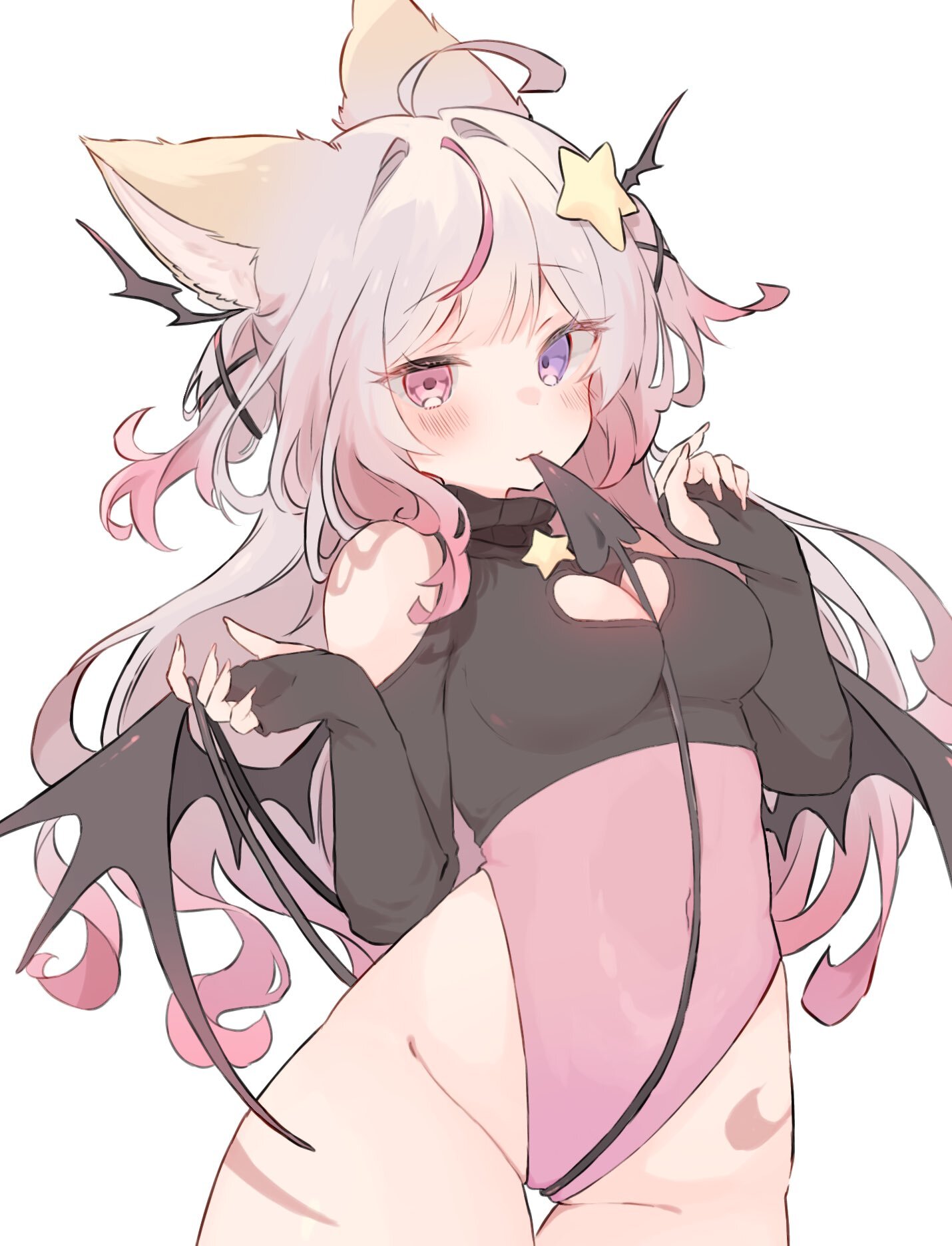 Annytf - Anime, Anime art, Virtual youtuber, Annytf, Tail, Wings, Animal ears, Long hair, Blush, Heterochromia