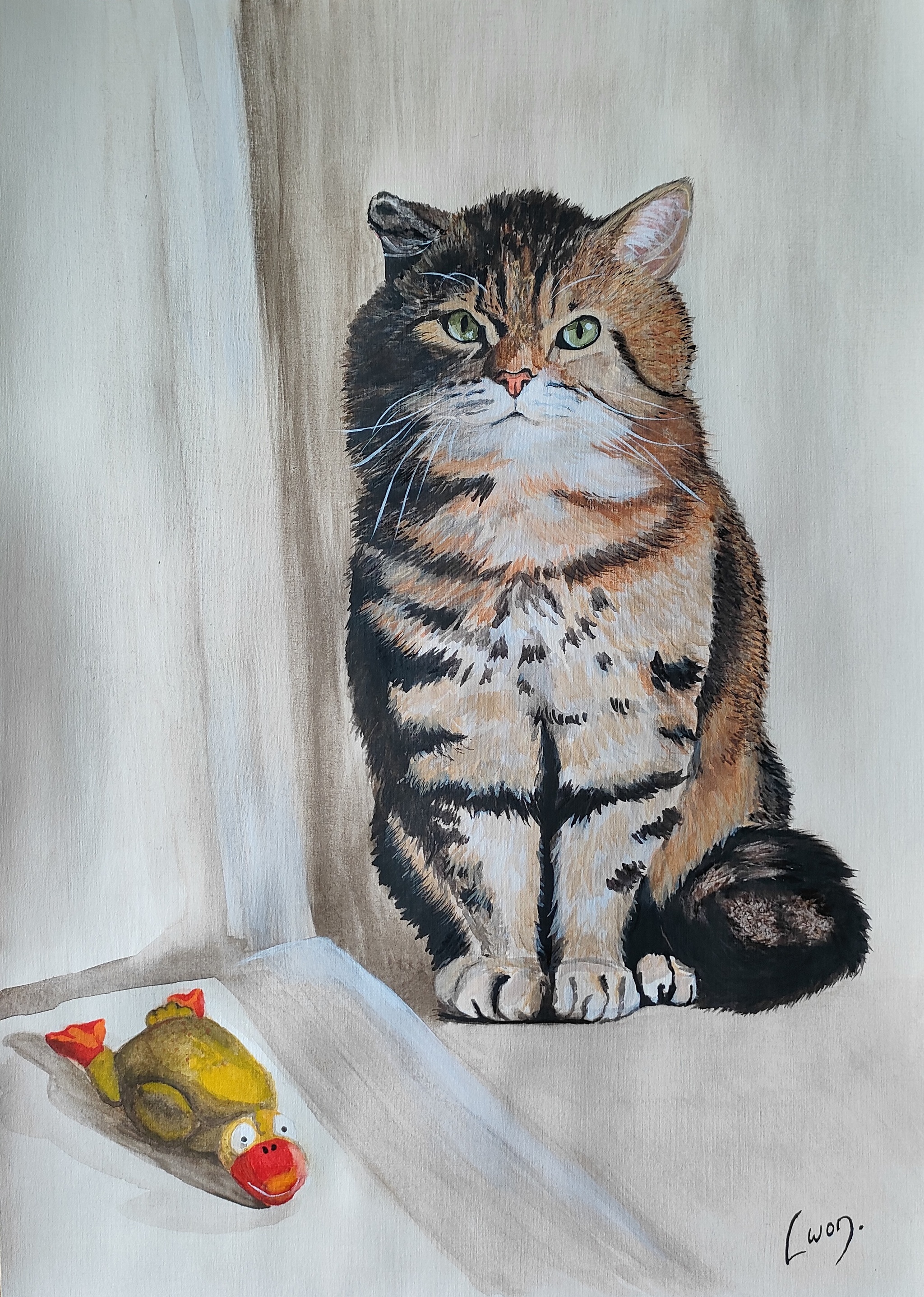 Cat portrait No. 12 Prey - My, Drawing, Learning to draw, Painting, cat, Beginner artist, Animalistics, Watercolor, Pets, Fluffy, Mining