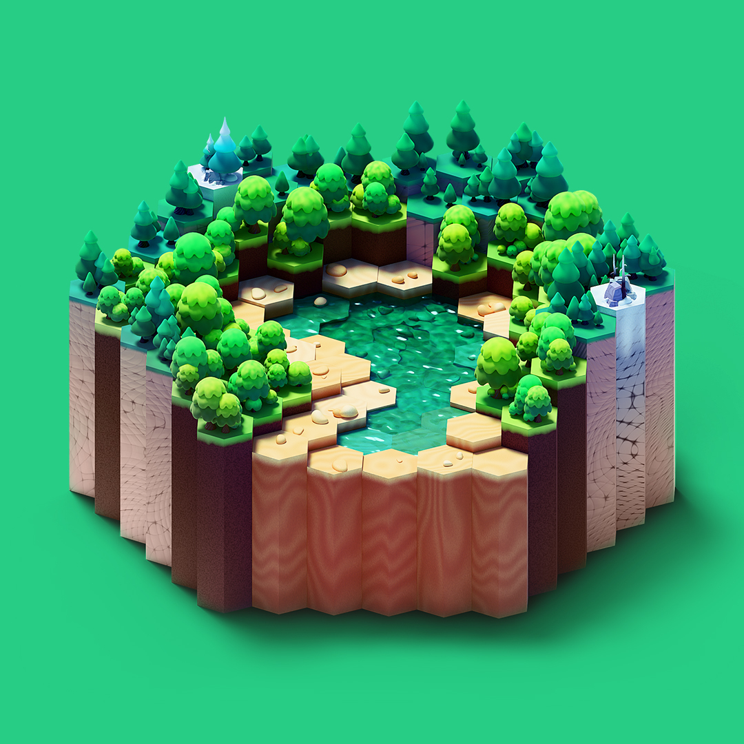 Hexagon world - My, 3D modeling, Blender, 3D, 3D graphics, Computer graphics, GIF, Longpost