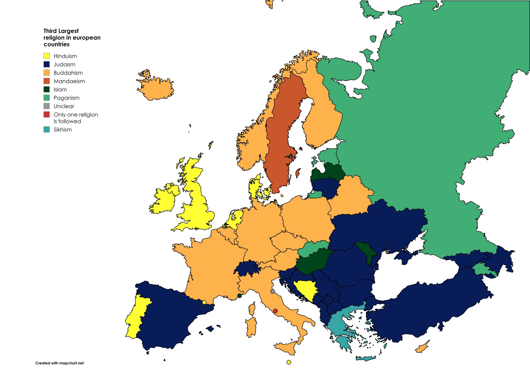 Third largest religion in European countries - Picture with text, Statistics, Religion