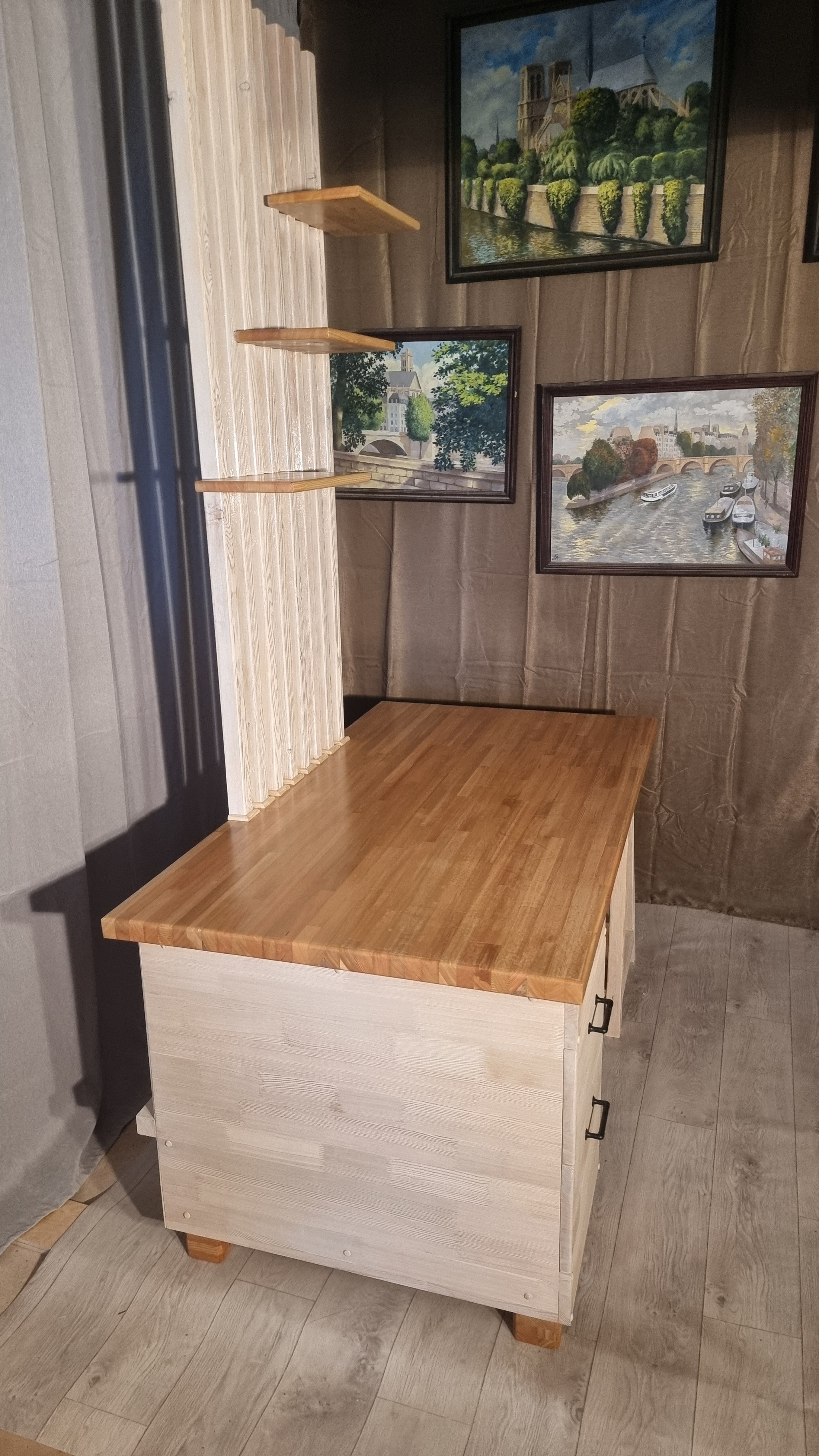 Larch desk with secret drawer in loft style - My, Wood products, Workshop, Woodworking, Manufacturing, Master, Furniture, Table, Carpenter, Welding, Metal products, Process, Computer desk, Loft, Longpost