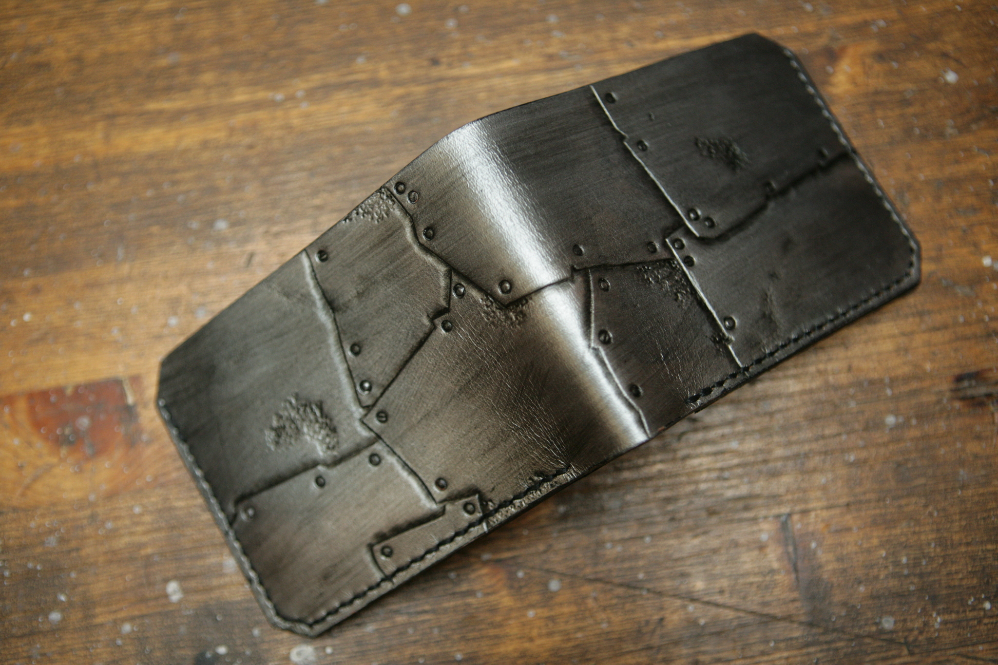 Steel wallet - My, Leather, Leather products, Needlework without process, Sewing, Natural leather, Embossing on leather, Leather carving, Wallet, Longpost