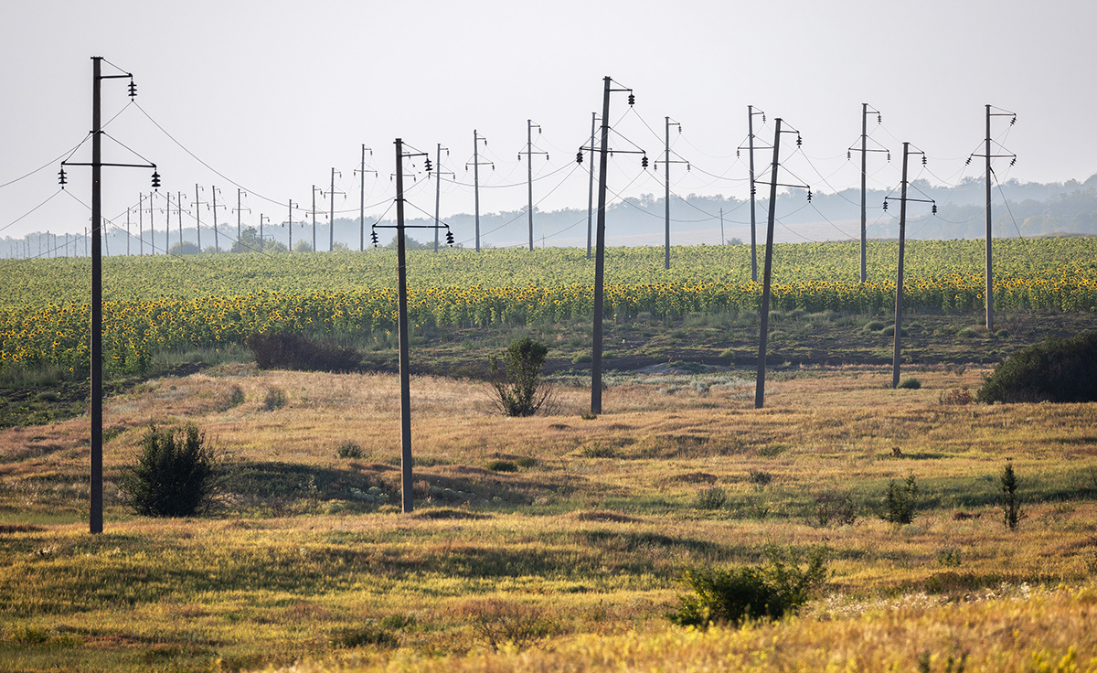 Electricity - My, Sunflower, Field, Power lines, Steppe, Rostov region