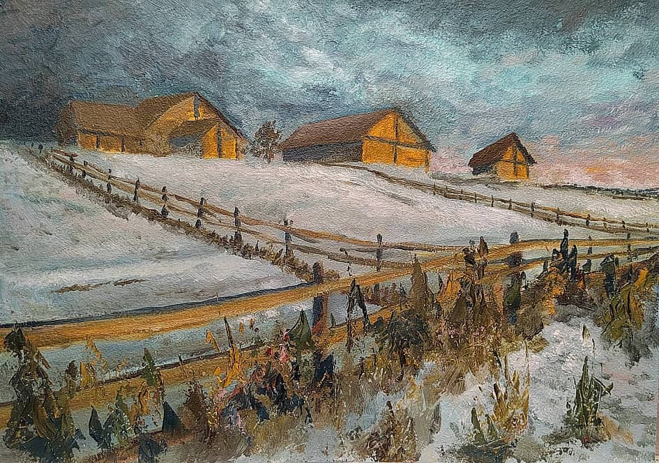 Some barns in the north - My, Painting, Oil painting