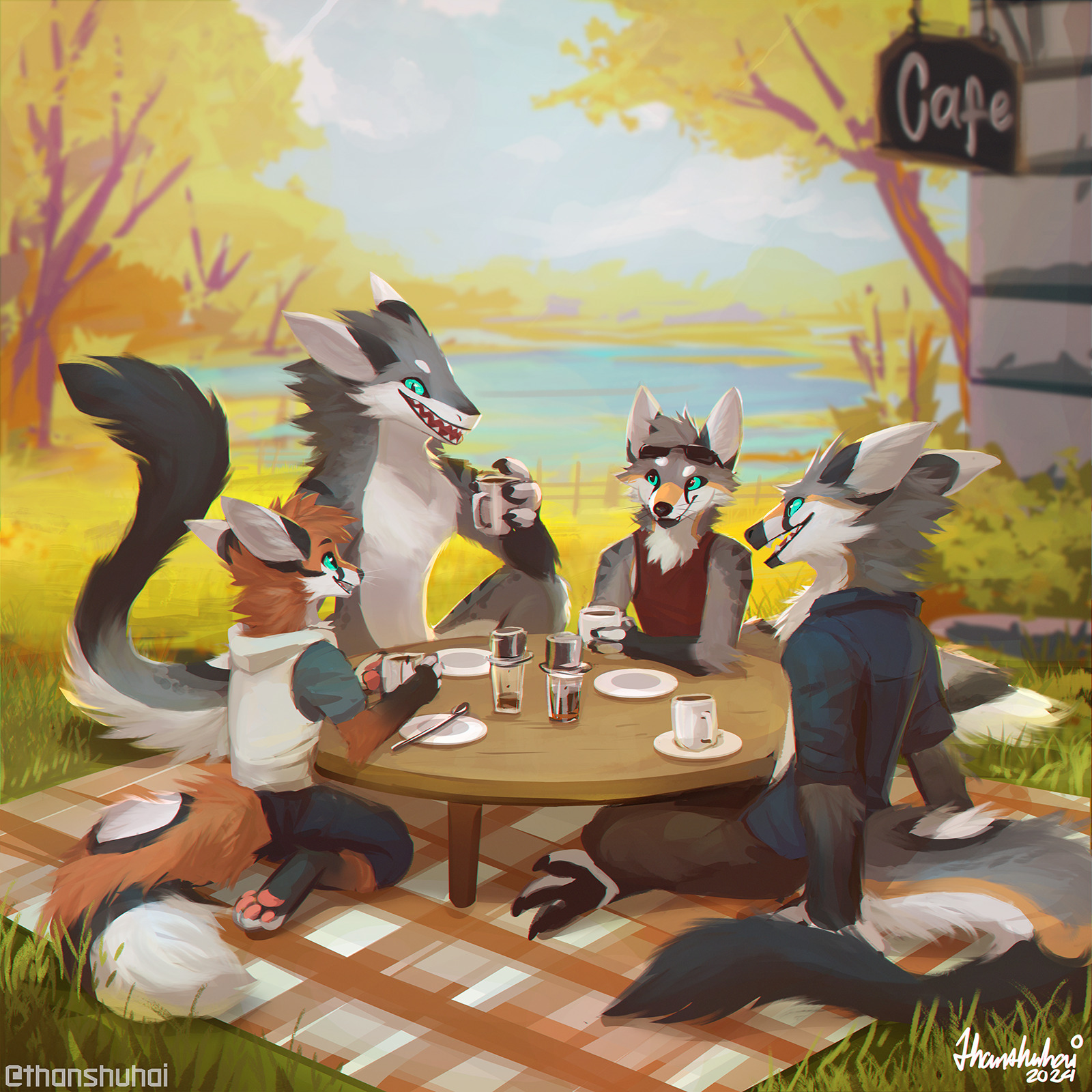 A long journey with coffee - Фурри, Антро, Thanshuhai, Сергал, Furry Hybrid