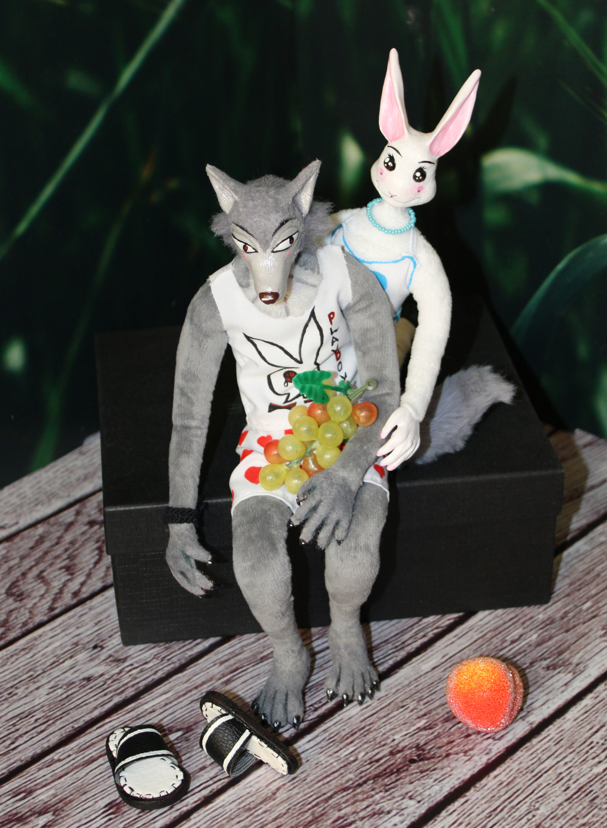 Bunny Haru and Wolf Legacy, based on the anime Beautiful Beasts - Handmade, Toys, With your own hands, Author's toy, Needlework without process, Plush Toys, Souvenirs, Wolf, Hare, Rabbit, Characters (edit), Furry, Doll, Longpost