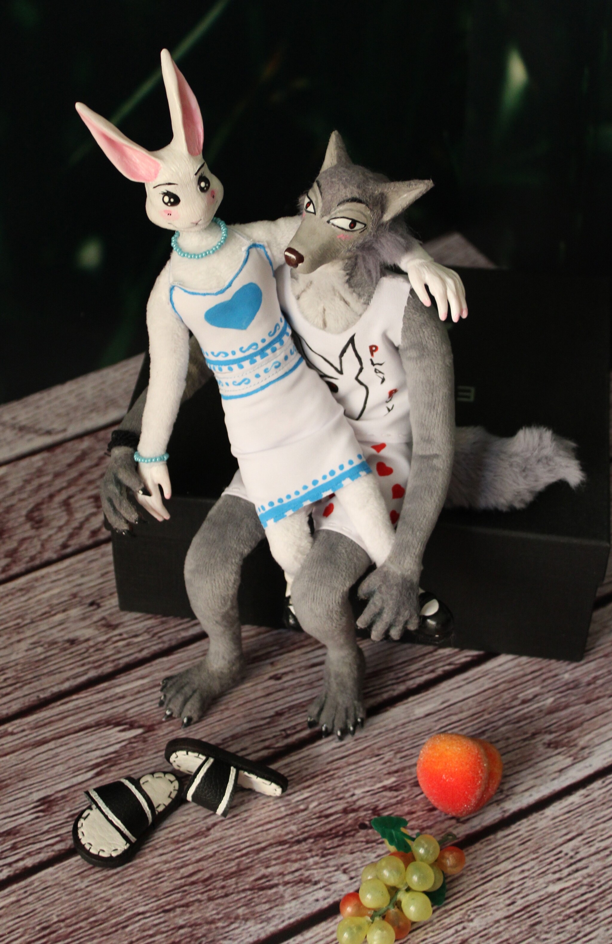 Bunny Haru and Wolf Legacy, based on the anime Beautiful Beasts - Handmade, Toys, With your own hands, Author's toy, Needlework without process, Plush Toys, Souvenirs, Wolf, Hare, Rabbit, Characters (edit), Furry, Doll, Longpost