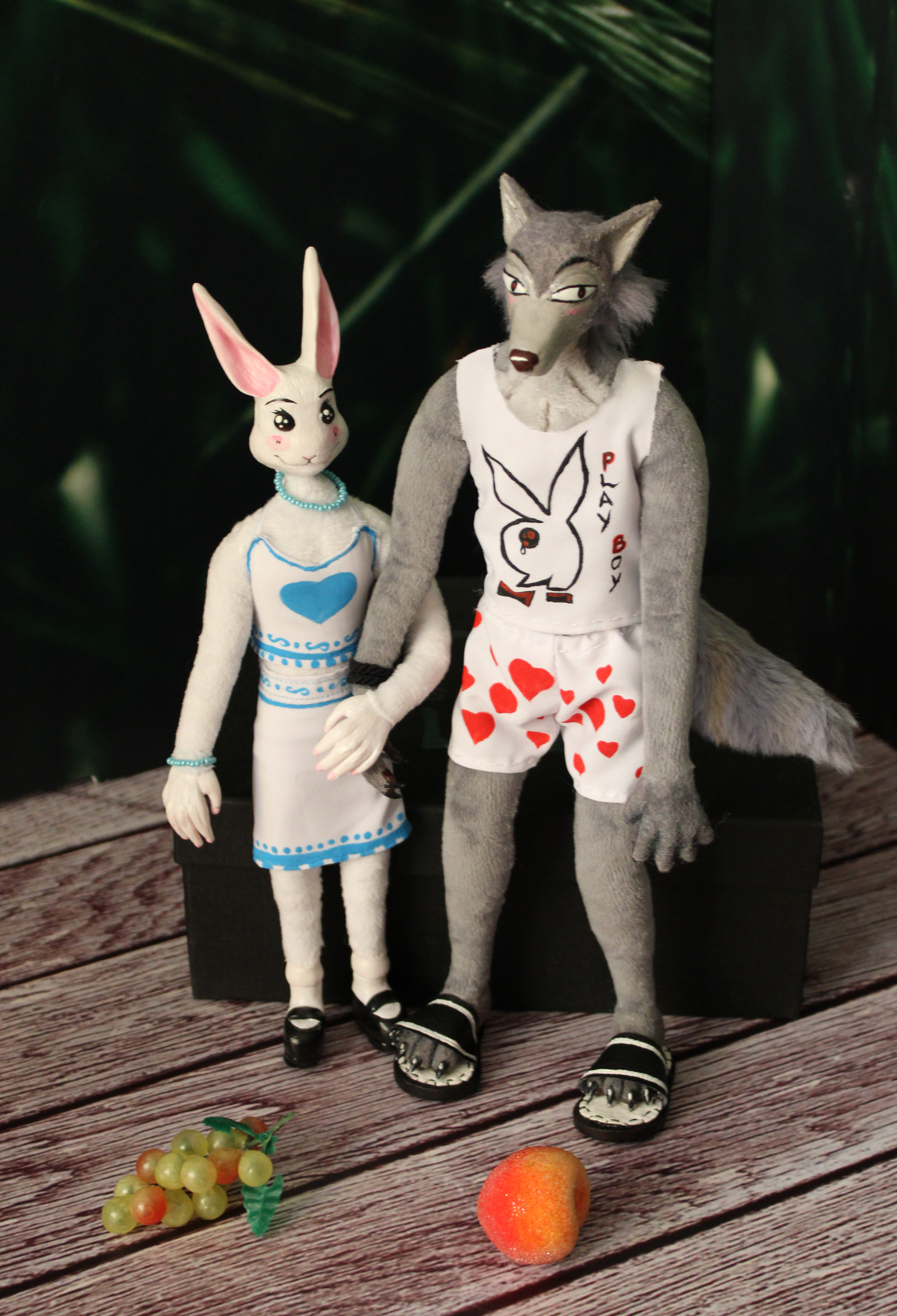 Bunny Haru and Wolf Legacy, based on the anime Beautiful Beasts - Handmade, Toys, With your own hands, Author's toy, Needlework without process, Plush Toys, Souvenirs, Wolf, Hare, Rabbit, Characters (edit), Furry, Doll, Longpost