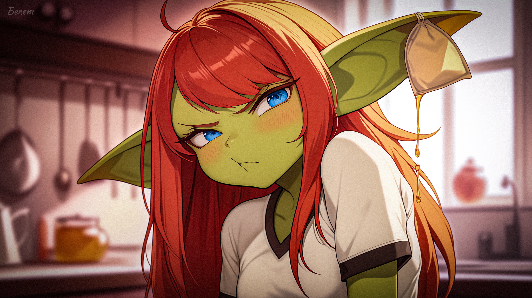 A goblin woman puts a tea bag on her face - My, Survey, Нейронные сети, Neural network art, Stable diffusion, Goblins, Goblin-Tian, Anime, Anime art, Original character, Longpost