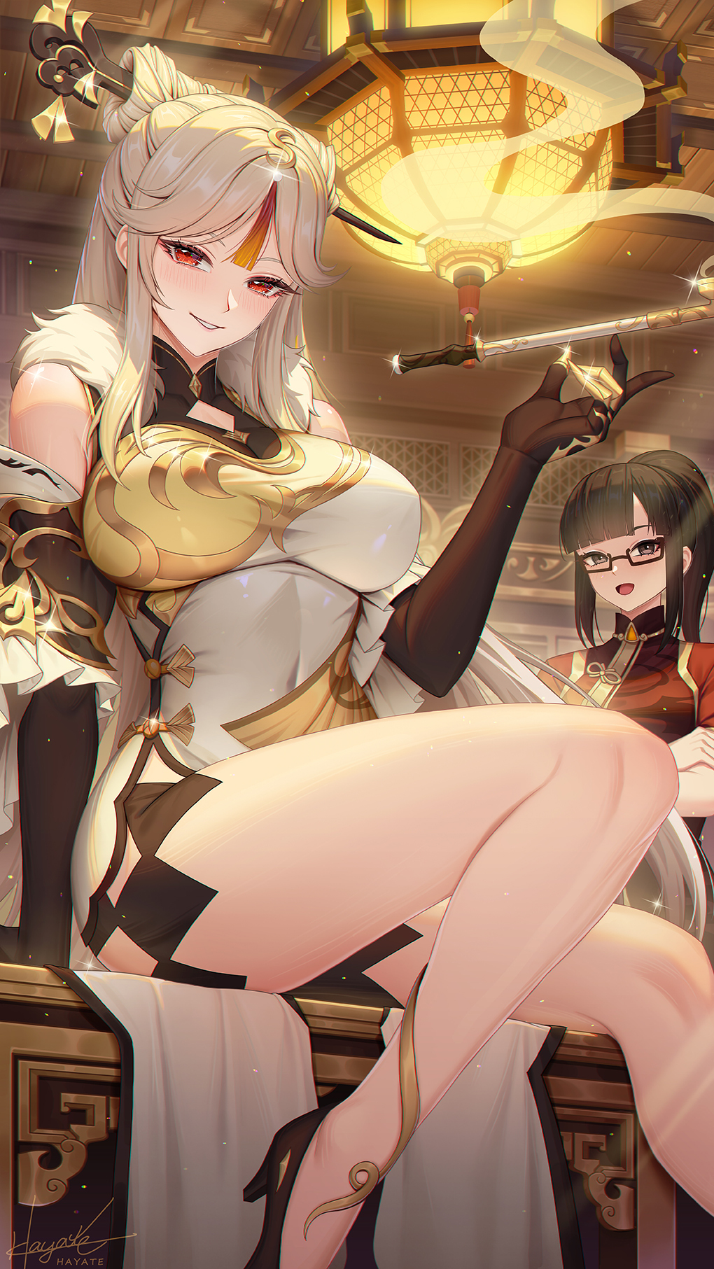 Geo Queen - Hips, Anime art, Pixiv, Red eyes, Anime, Ningguang, Genshin impact