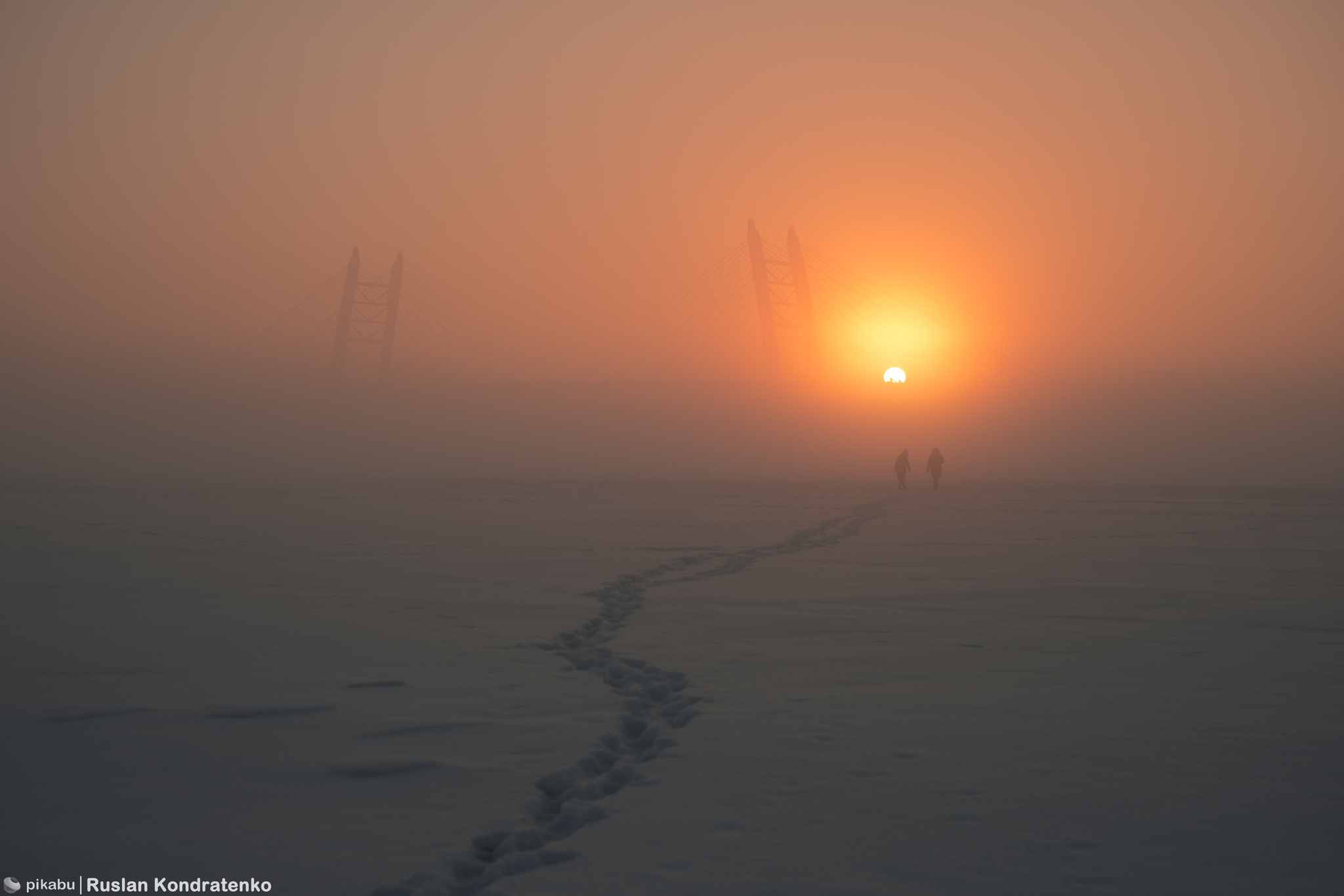 Winter fog near the Korabelny fairway and cable-stayed bridge - My, The photo, Canon, Saint Petersburg, Town, Evening, Sunset, Cable-stayed bridge, Longpost