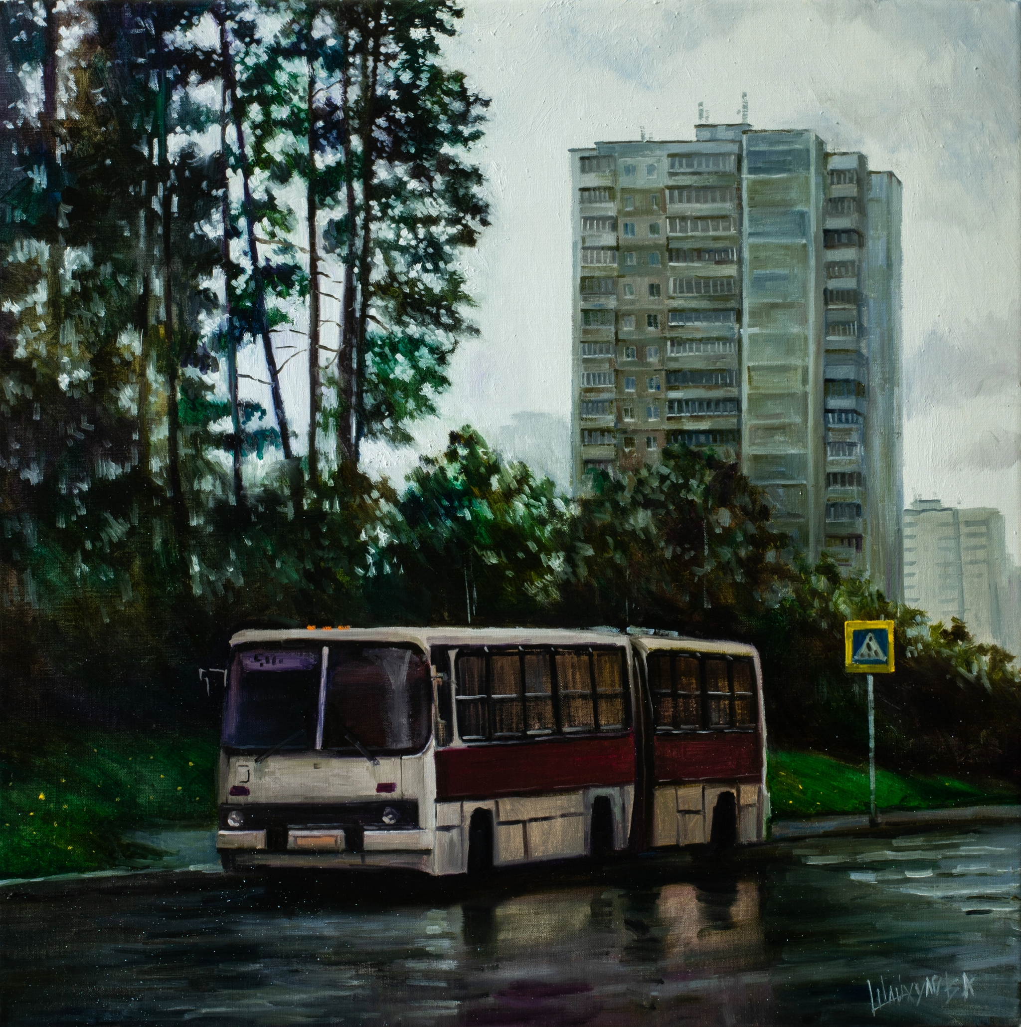 Old buses in my painting - My, Art, Drawing, Creation, Landscape, Painting