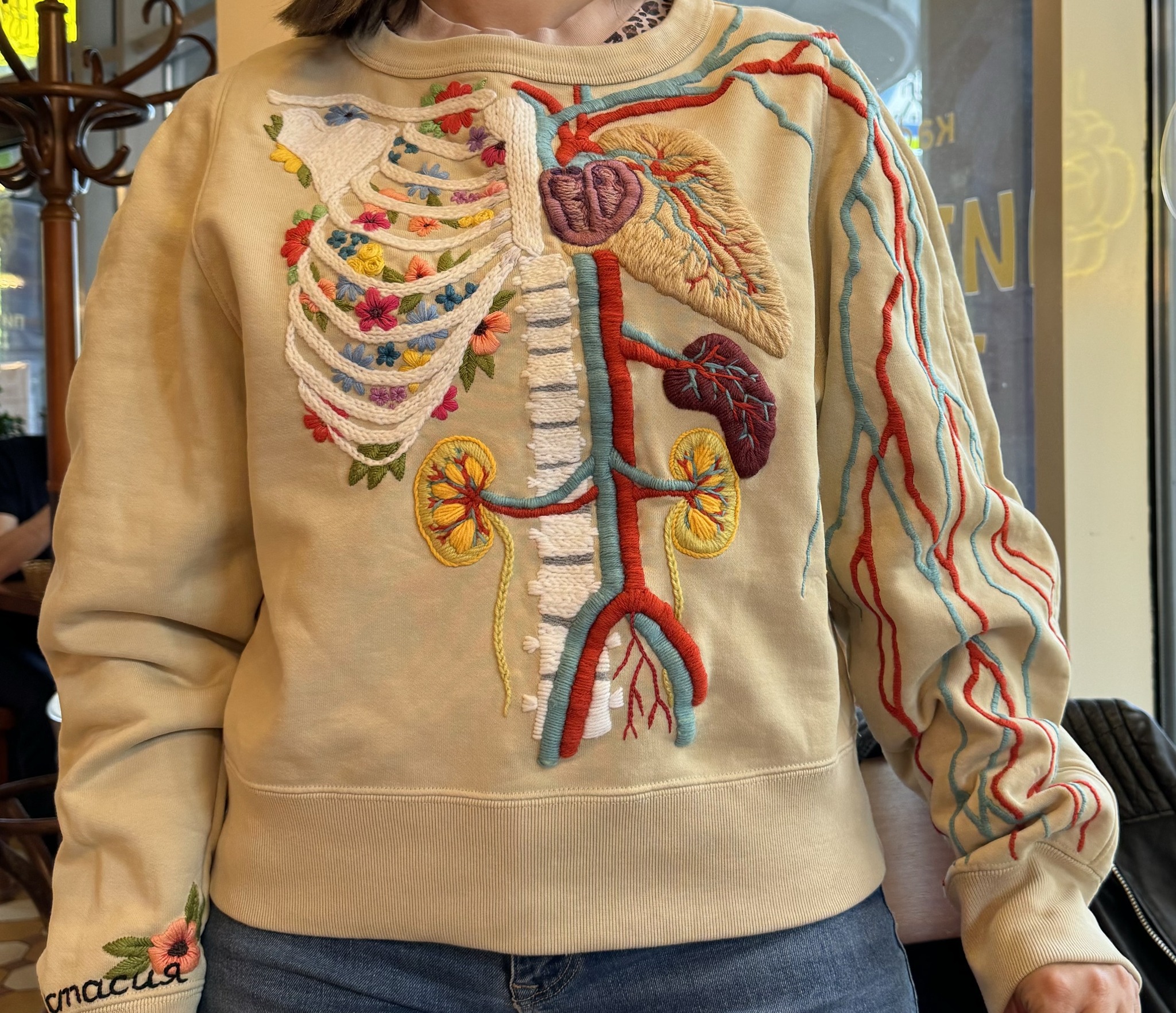 Reply to These anatomical sweaters look amazing! - My, Pullover, Art, Vertical video, Нейронные сети, Neural network art, Embroidery, Satin stitch embroidery, Knitting, Handmade, With your own hands, Needlework with process, Needlework, Organs, Blood vessels, Girls, Reply to post, Longpost