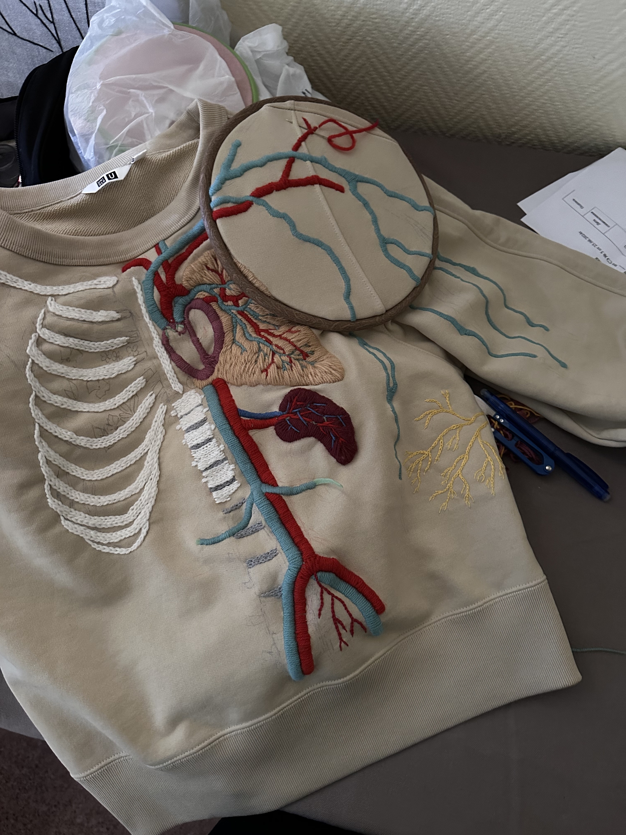 Reply to These anatomical sweaters look amazing! - My, Pullover, Art, Vertical video, Нейронные сети, Neural network art, Embroidery, Satin stitch embroidery, Knitting, Handmade, With your own hands, Needlework with process, Needlework, Organs, Blood vessels, Girls, Reply to post, Longpost