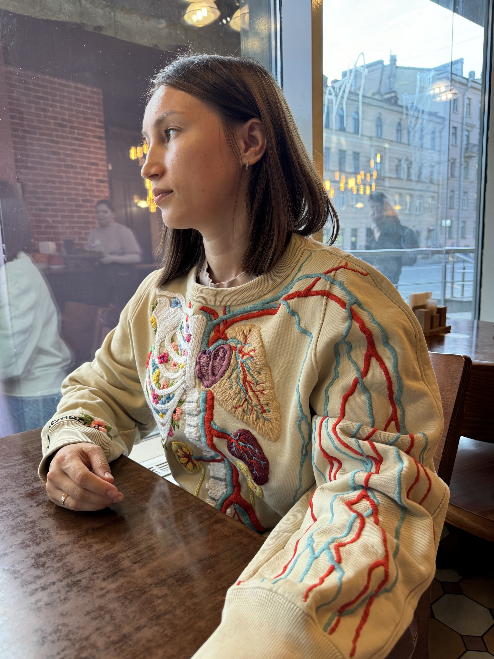 Reply to These anatomical sweaters look amazing! - My, Pullover, Art, Vertical video, Нейронные сети, Neural network art, Embroidery, Satin stitch embroidery, Knitting, Handmade, With your own hands, Needlework with process, Needlework, Organs, Blood vessels, Girls, Reply to post, Longpost