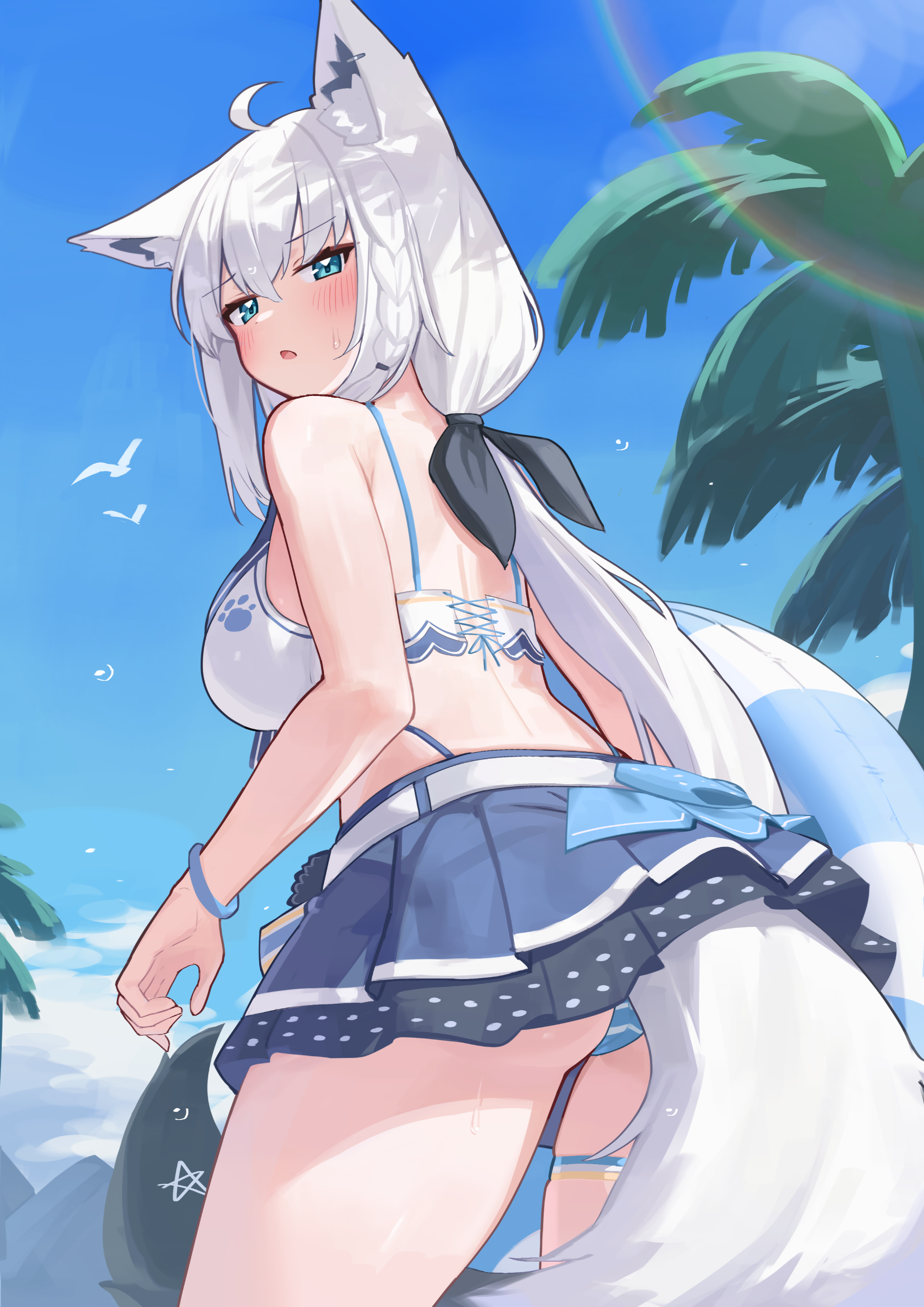 Fubuki - Anime art, Anime, Virtual youtuber, Hololive, Shirakami fubuki, Deaver, Animal ears, Tail, Swimsuit