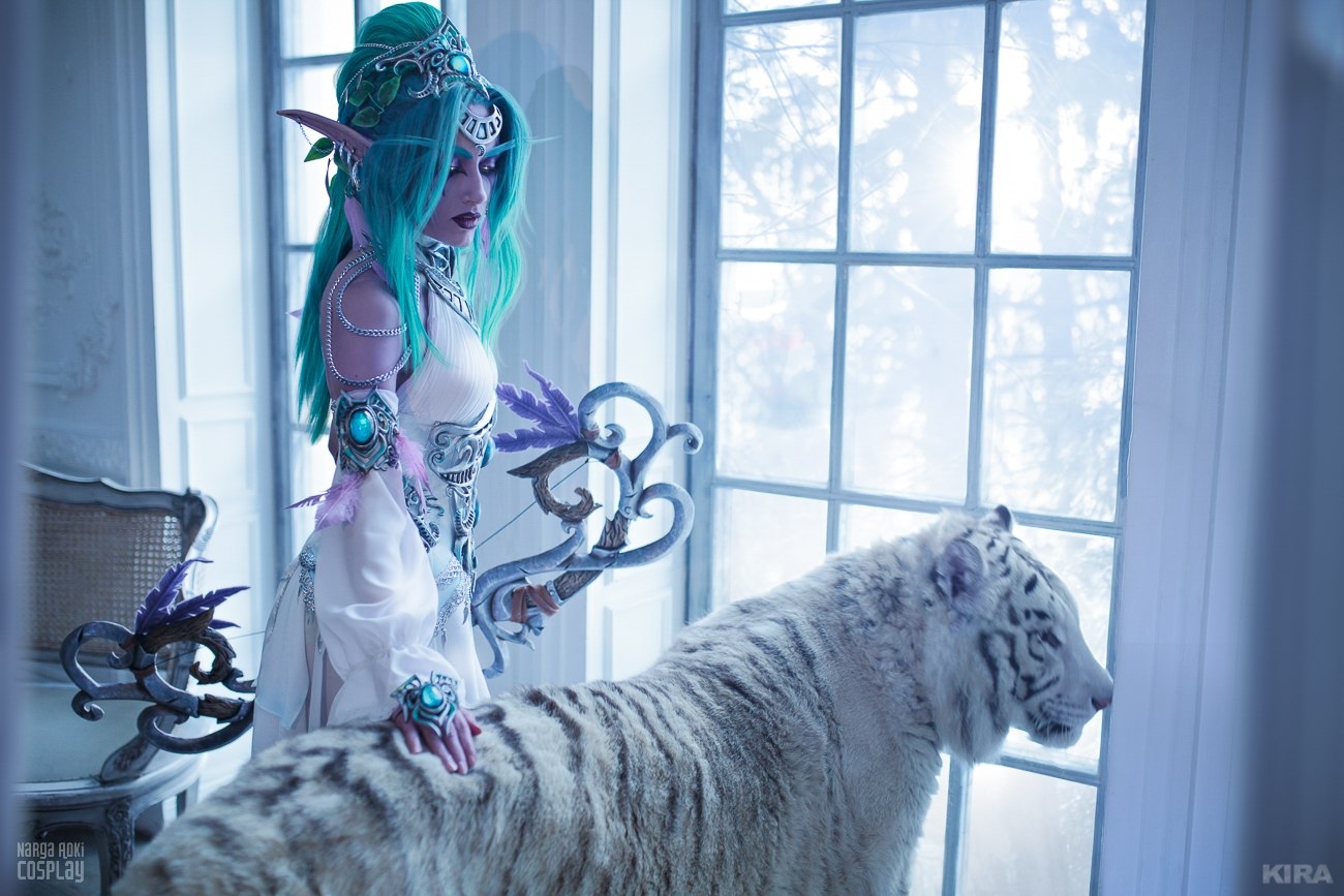 Tyrande Whisperwind (Наташа Кочеткова) - Косплей, Косплееры, Фотография, Фотосессия, World of Warcraft, Warcraft, Тиранда Шелест Ветра, Тигр, Белый тигр, Длиннопост, Повтор