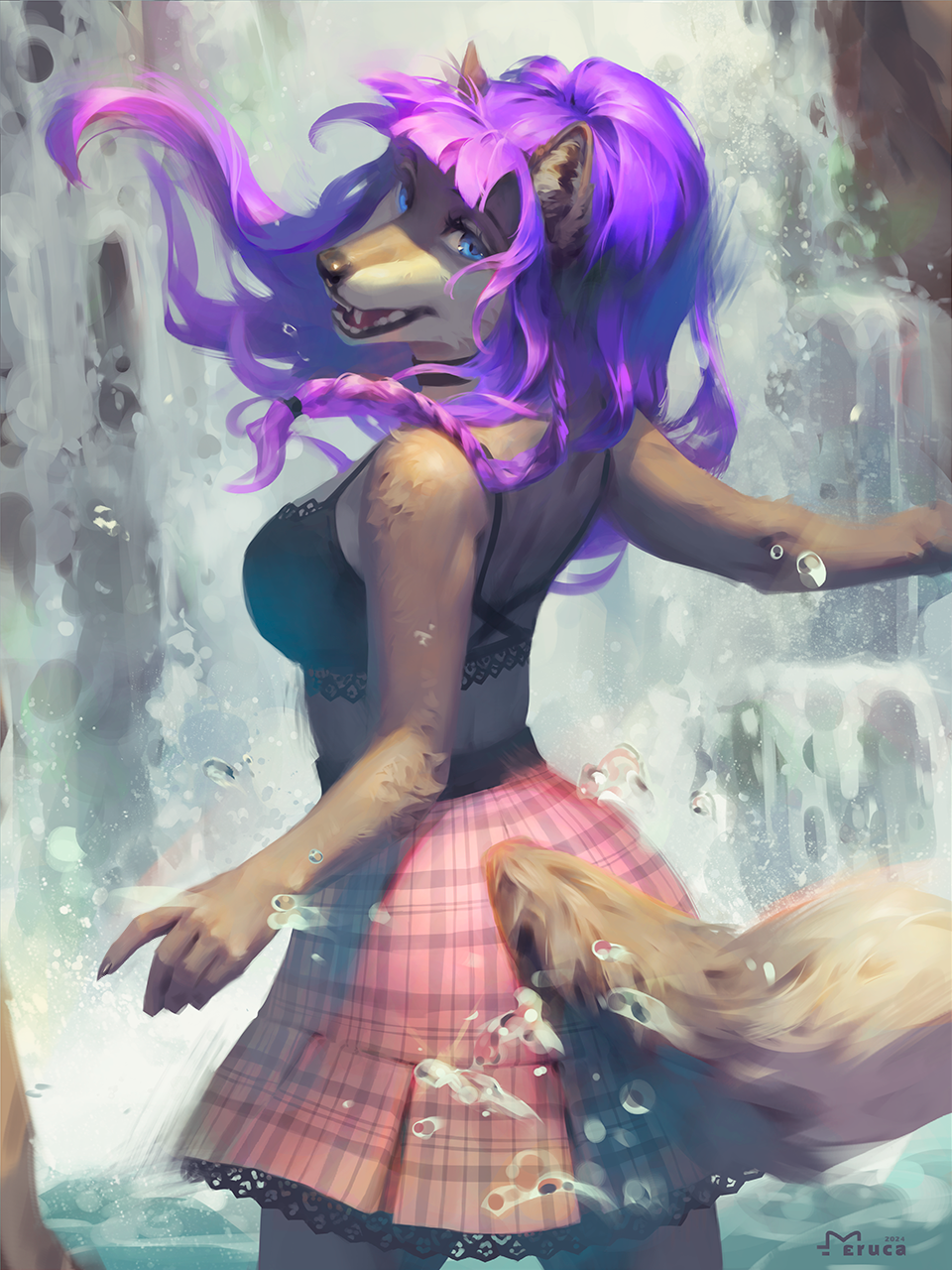 Waterfall - Furry, Anthro, Art, Furry wolf, Eruca