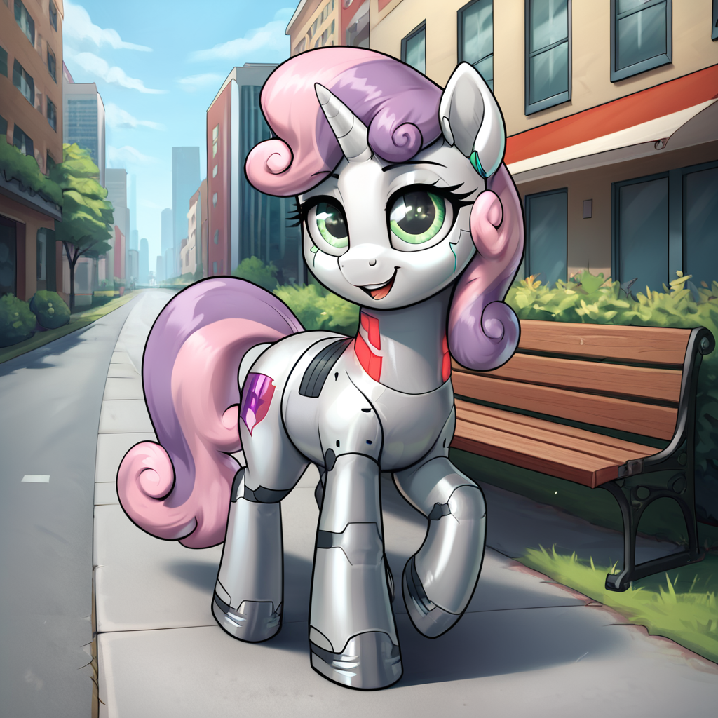 Sweetie Bot! - Моё, Арты нейросетей, My Little Pony, PonyArt, Sweetie Belle, Sweetie Bot, Длиннопост