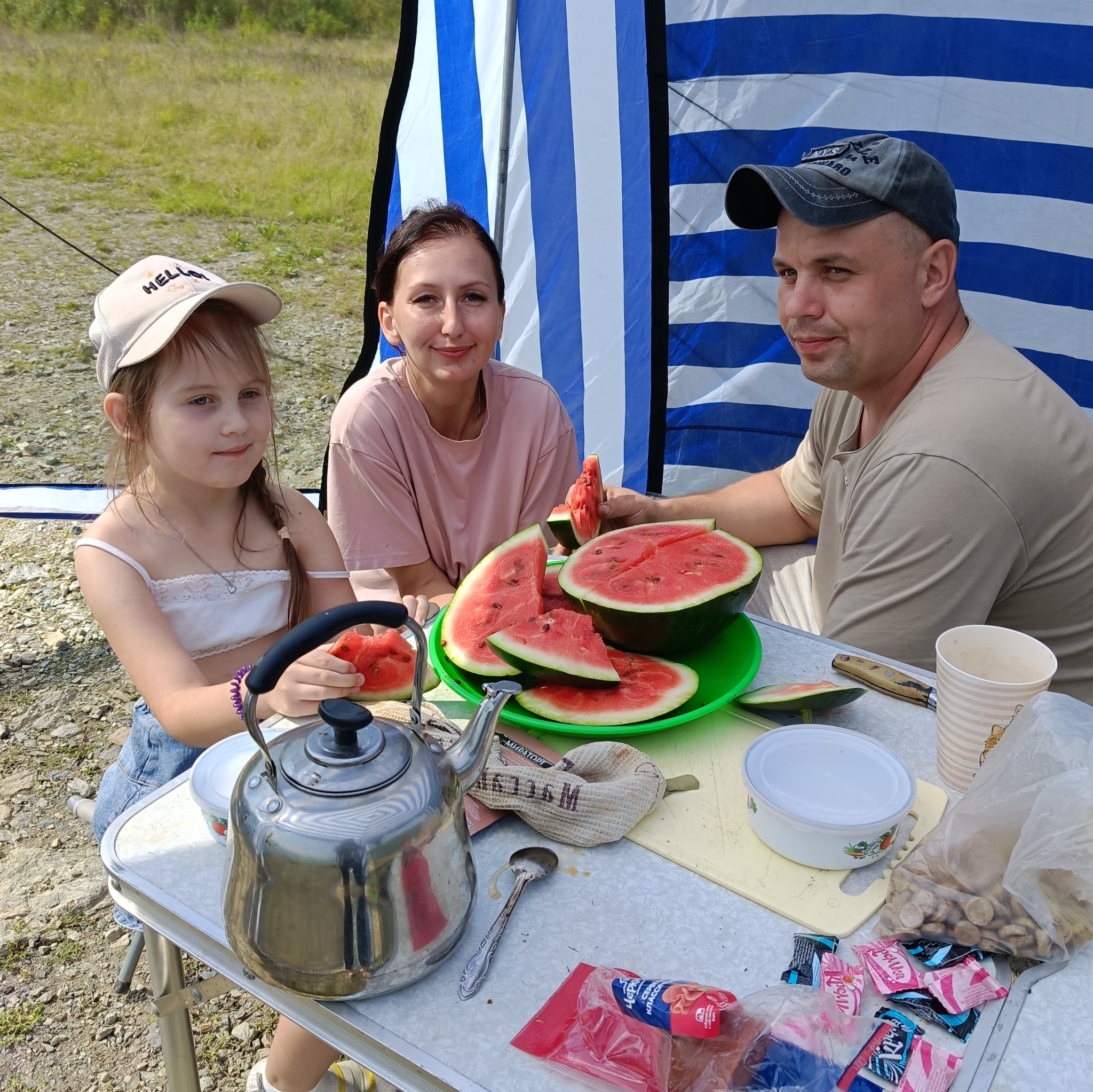 My first country watermelon - My, Watermelon, Family, Camping, Zeya, Garden