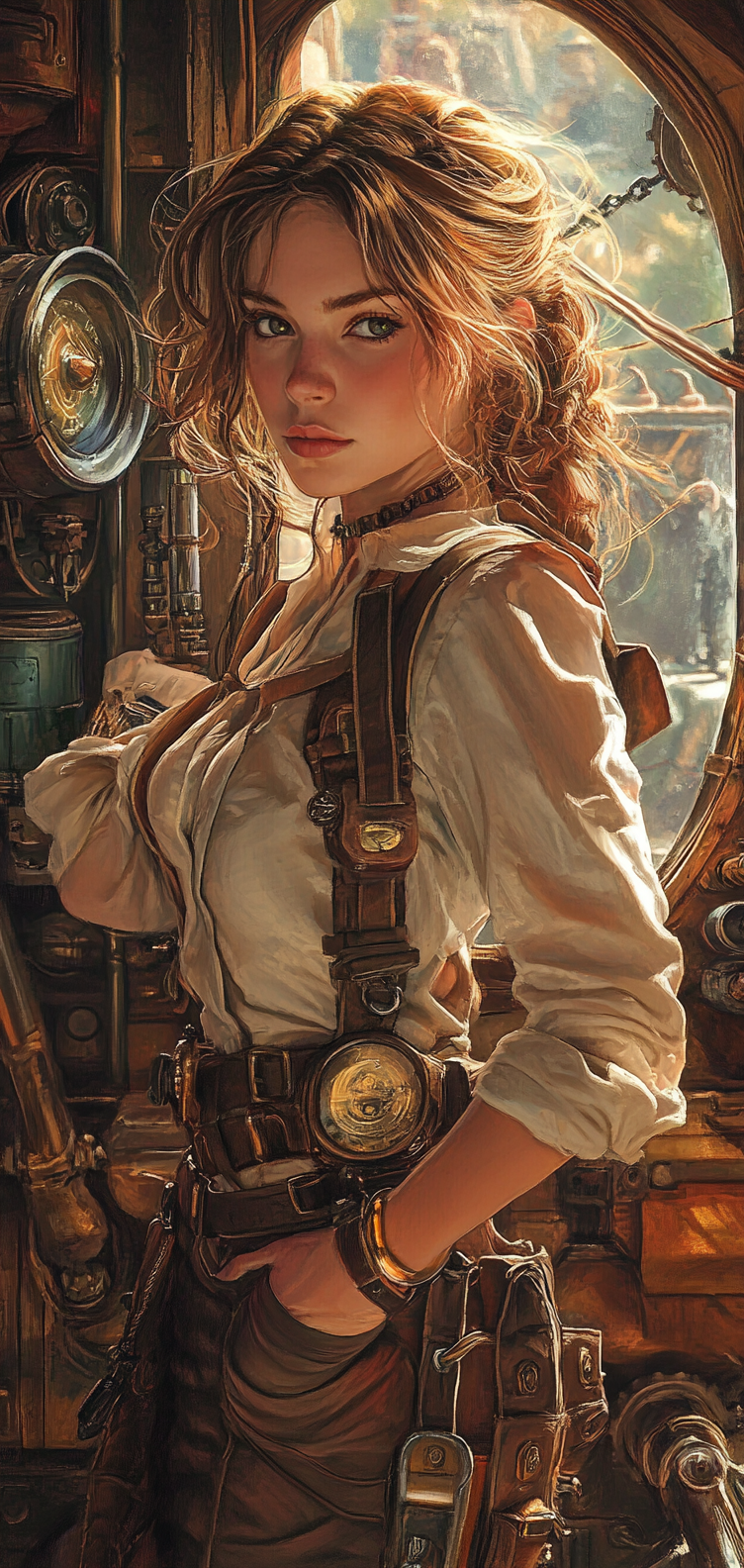 Beautiful Girls - Steampunk Fantasy Phone Wallpaper - My, Midjourney, Neural network art, Art, Telegram (link), Fantasy, Steampunk, Phone wallpaper, Wallpaper, Girls, Longpost