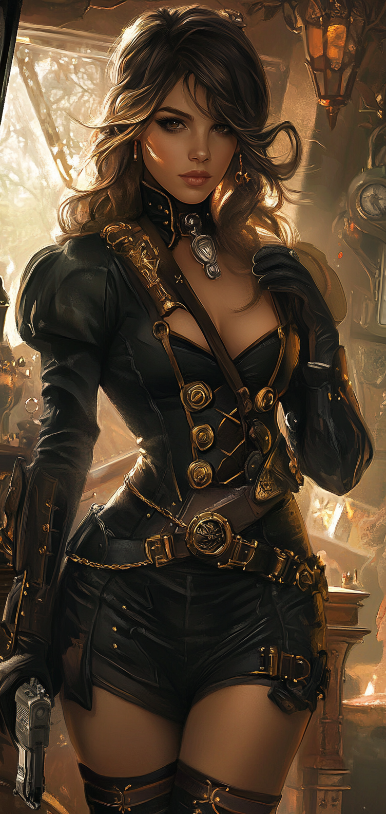 Beautiful Girls - Steampunk Fantasy Phone Wallpaper - My, Midjourney, Neural network art, Art, Telegram (link), Fantasy, Steampunk, Phone wallpaper, Wallpaper, Girls, Longpost