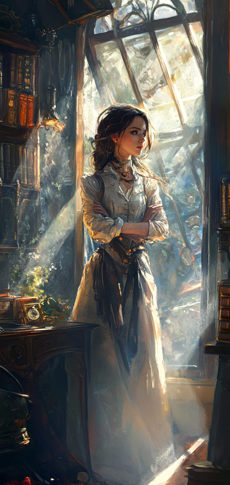 Beautiful Girls - Steampunk Fantasy Phone Wallpaper - My, Midjourney, Neural network art, Art, Telegram (link), Fantasy, Steampunk, Phone wallpaper, Wallpaper, Girls, Longpost