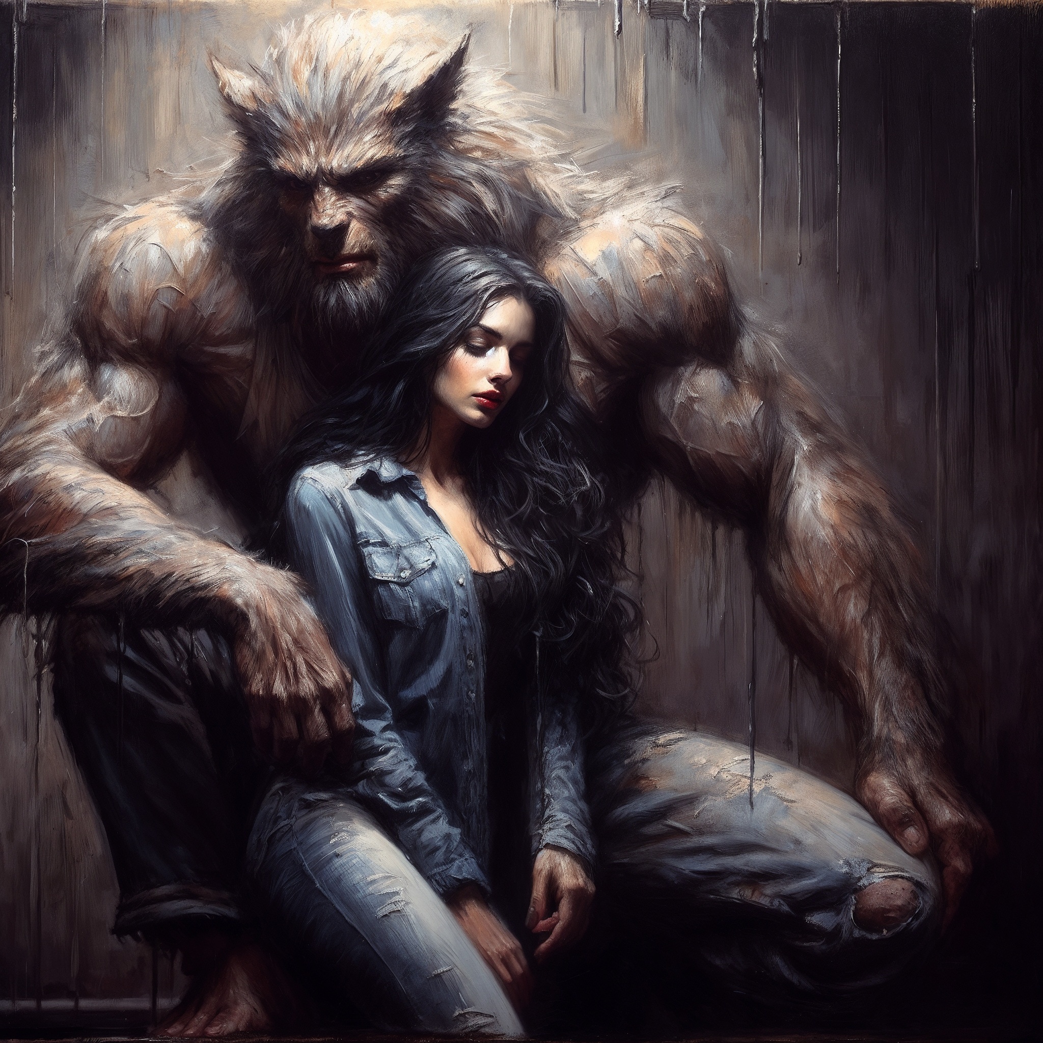 Werewolf love - Neural network art, Illustrations, Art, Lady, Dall-e, Werewolves, Passion, Desktop wallpaper, 2D, Game art, Longpost