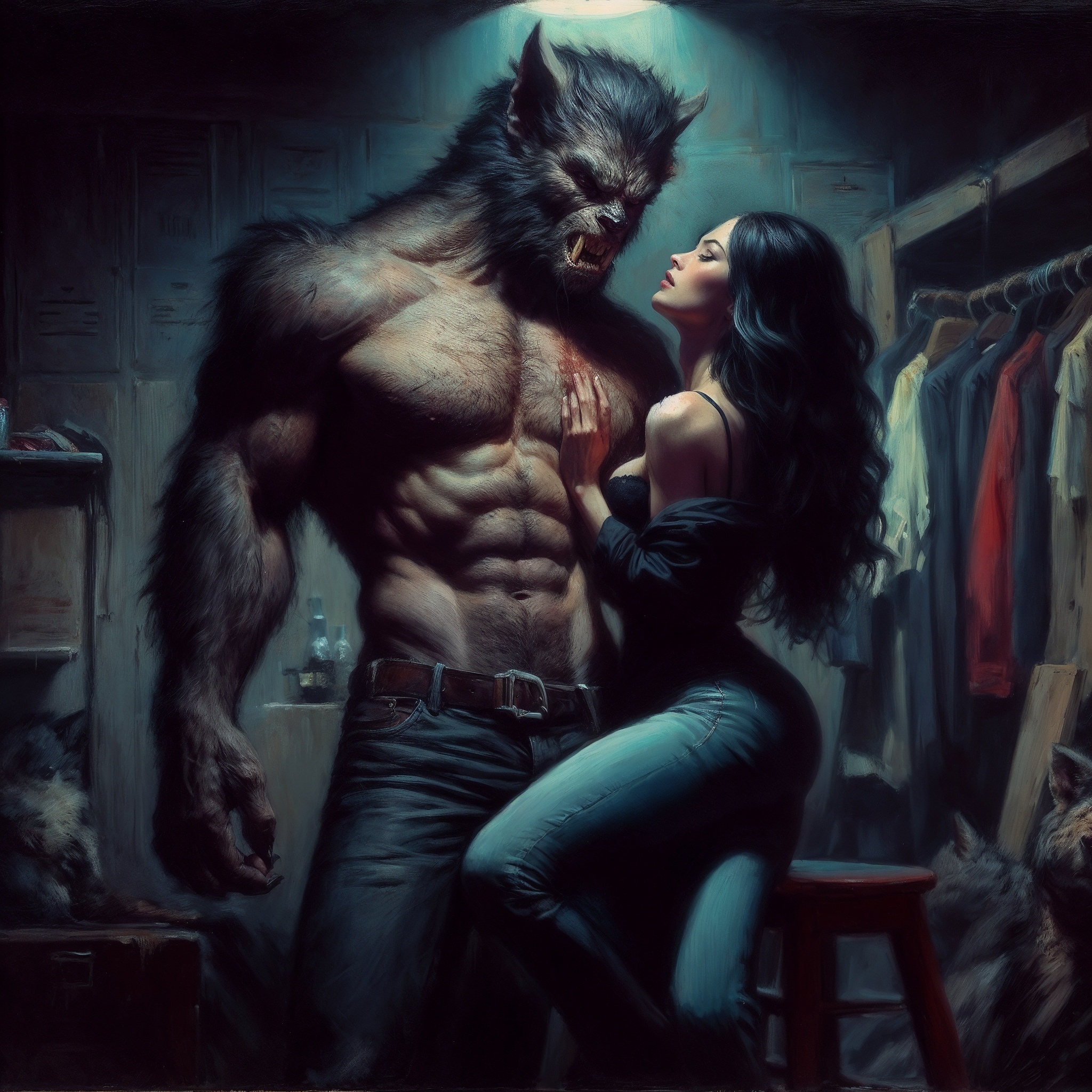 Werewolf love - Neural network art, Illustrations, Art, Lady, Dall-e, Werewolves, Passion, Desktop wallpaper, 2D, Game art, Longpost