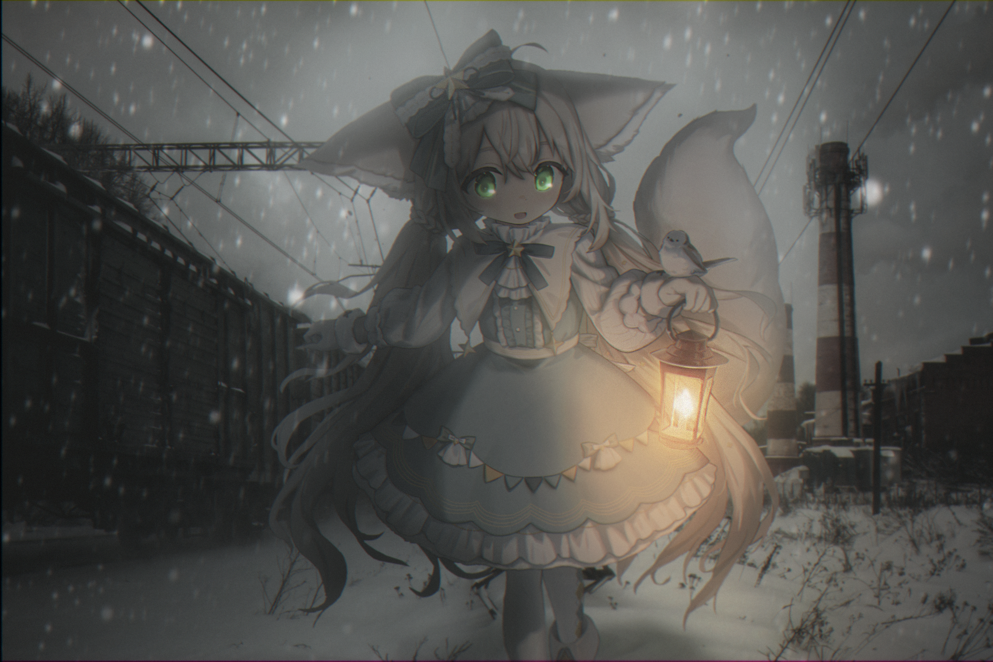 I missed you - My, Girls, Anime, Anime art, Tulpa, 2D Among Us, Anime madskillz, Snow, A train, Rails, Winter