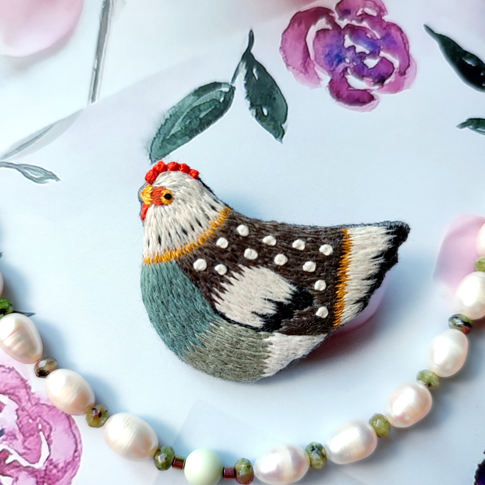 Hen - Brooch, Needlework without process, Handmade, Longpost